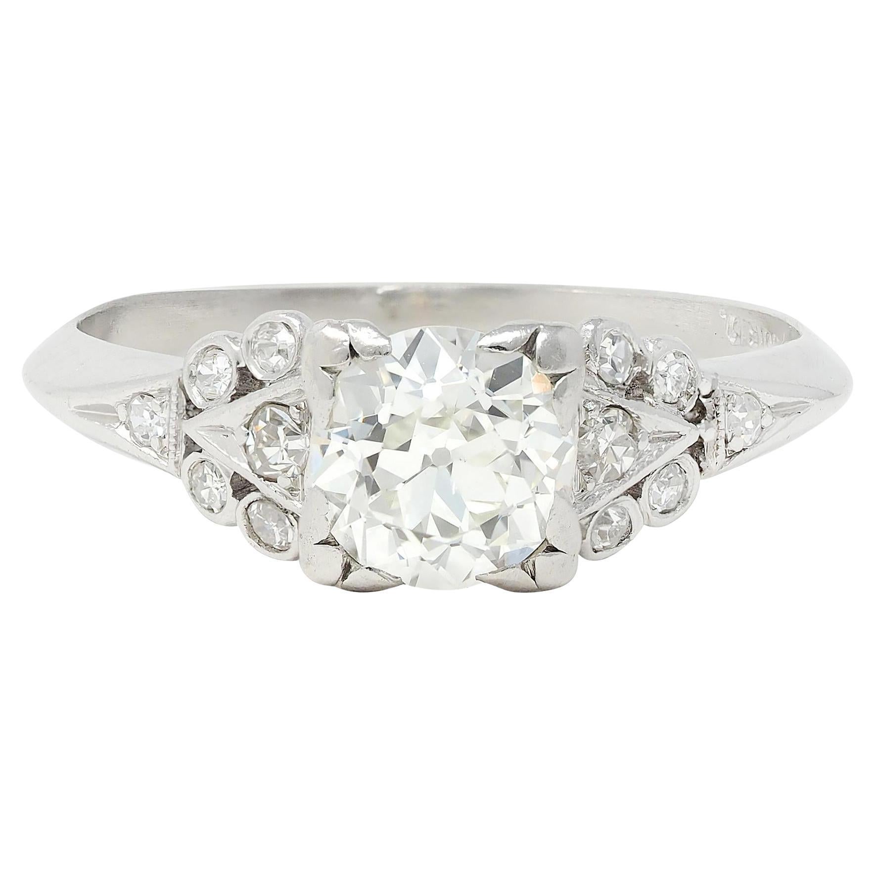 Art Deco 0.87 CTW Old European Diamond Platinum Square Vintage Engagement Ring