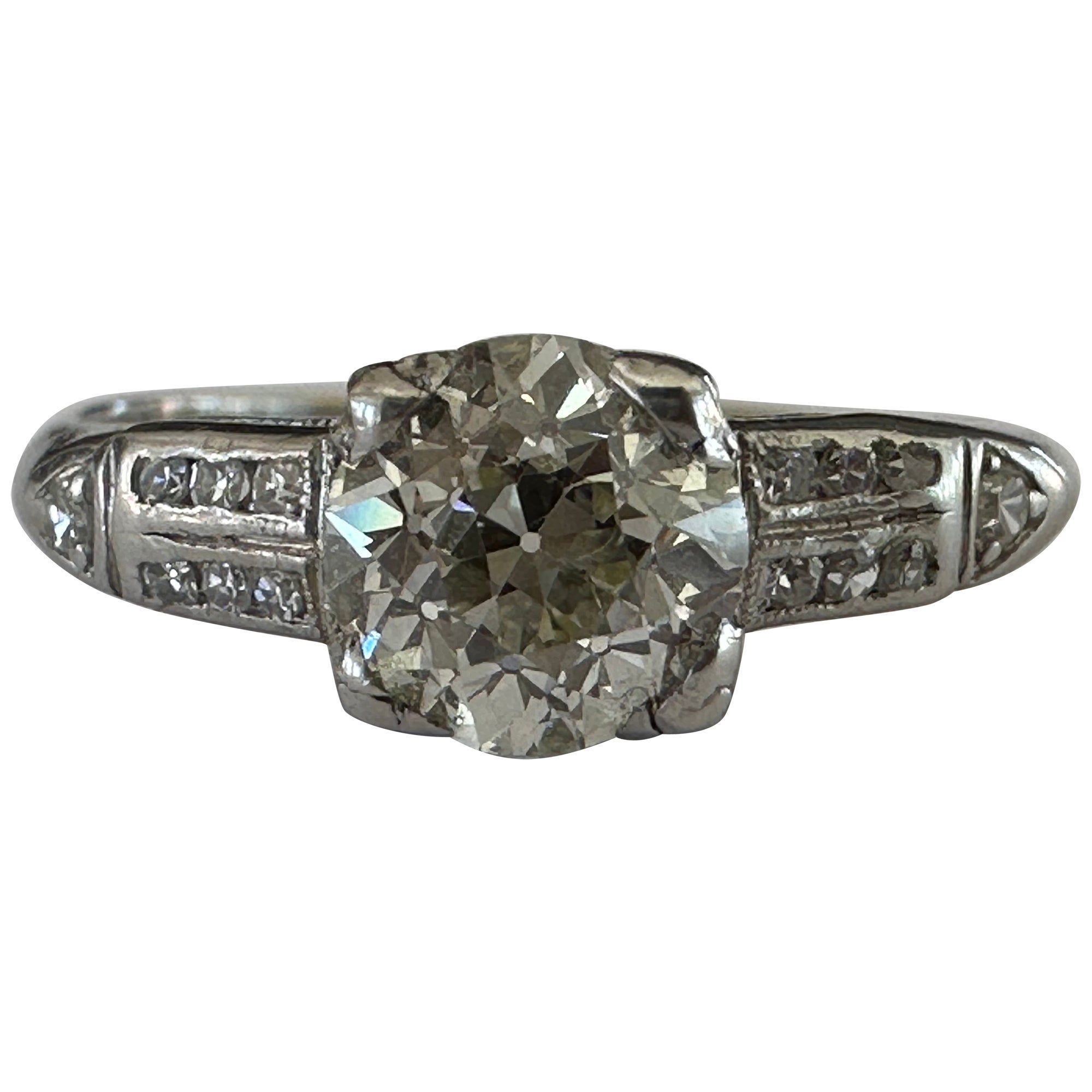 Anillo de compromiso de diamantes Art Déco de 0,88 quilates