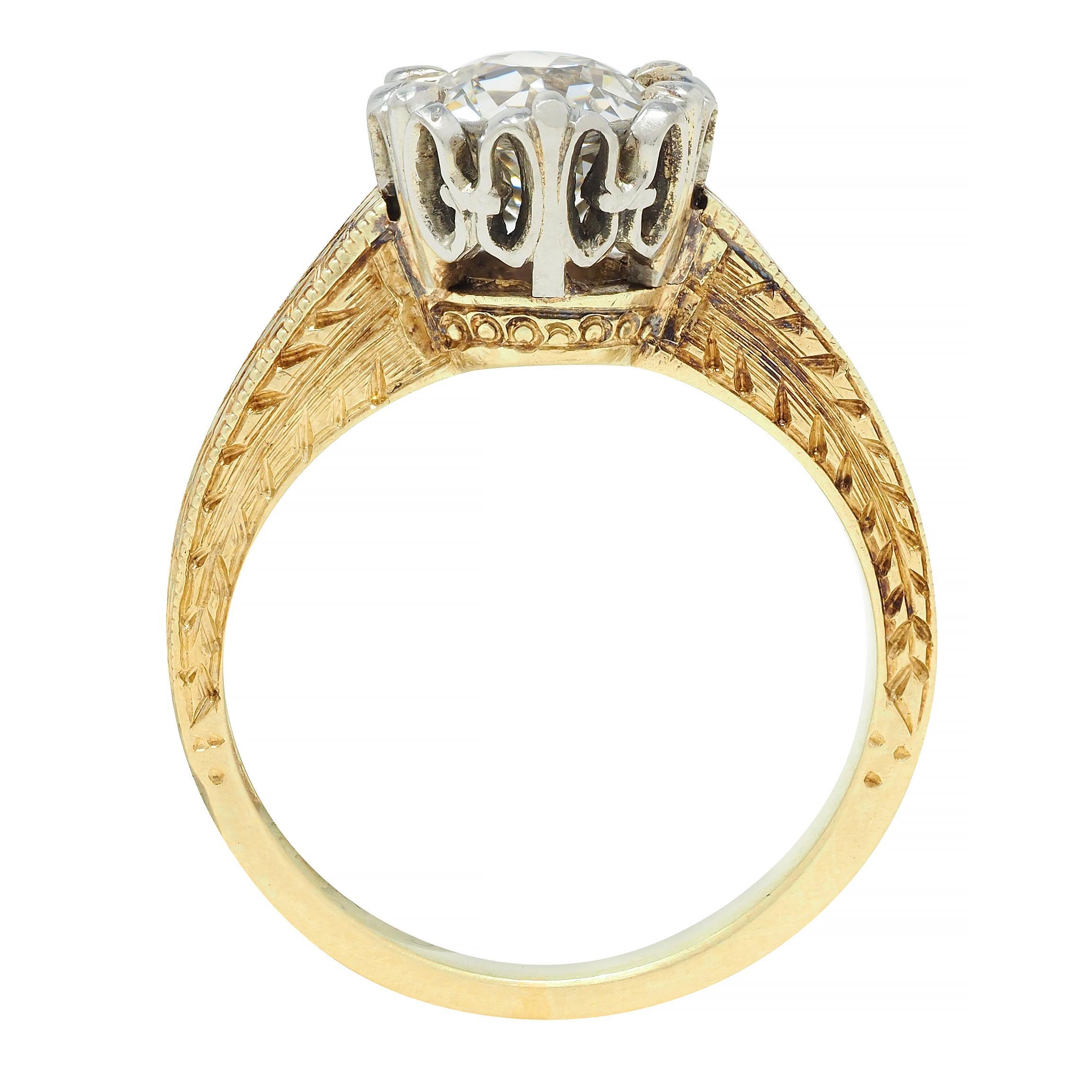 Art Deco 0.88 CTW Diamond Two-Tone 14 Karat Gold Vintage Engagement Ring For Sale 5