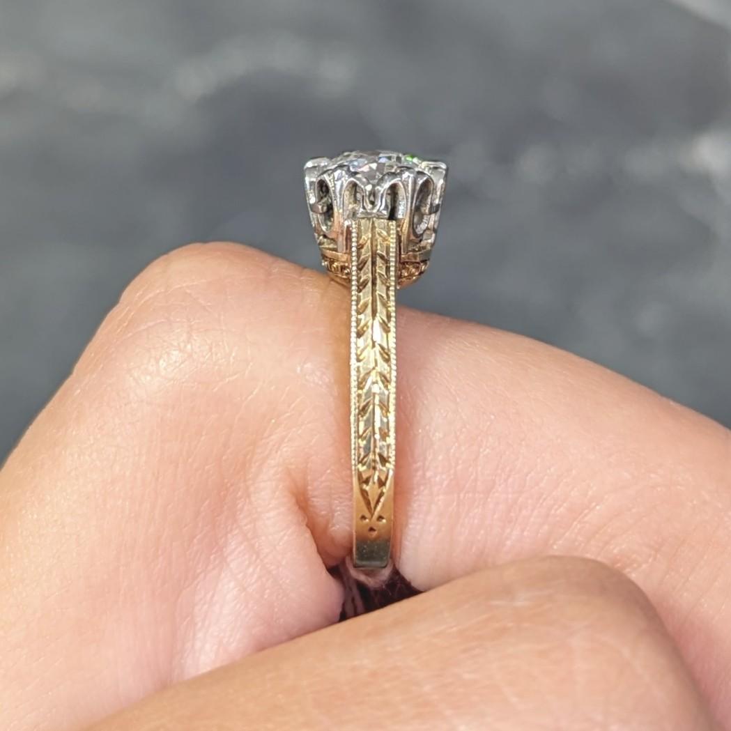 Art Deco 0.88 CTW Diamond Two-Tone 14 Karat Gold Vintage Engagement Ring For Sale 7