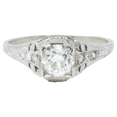 Vintage Art Deco 0.88 CTW Old European Cut Diamond Platinum Wheat Engagement Ring