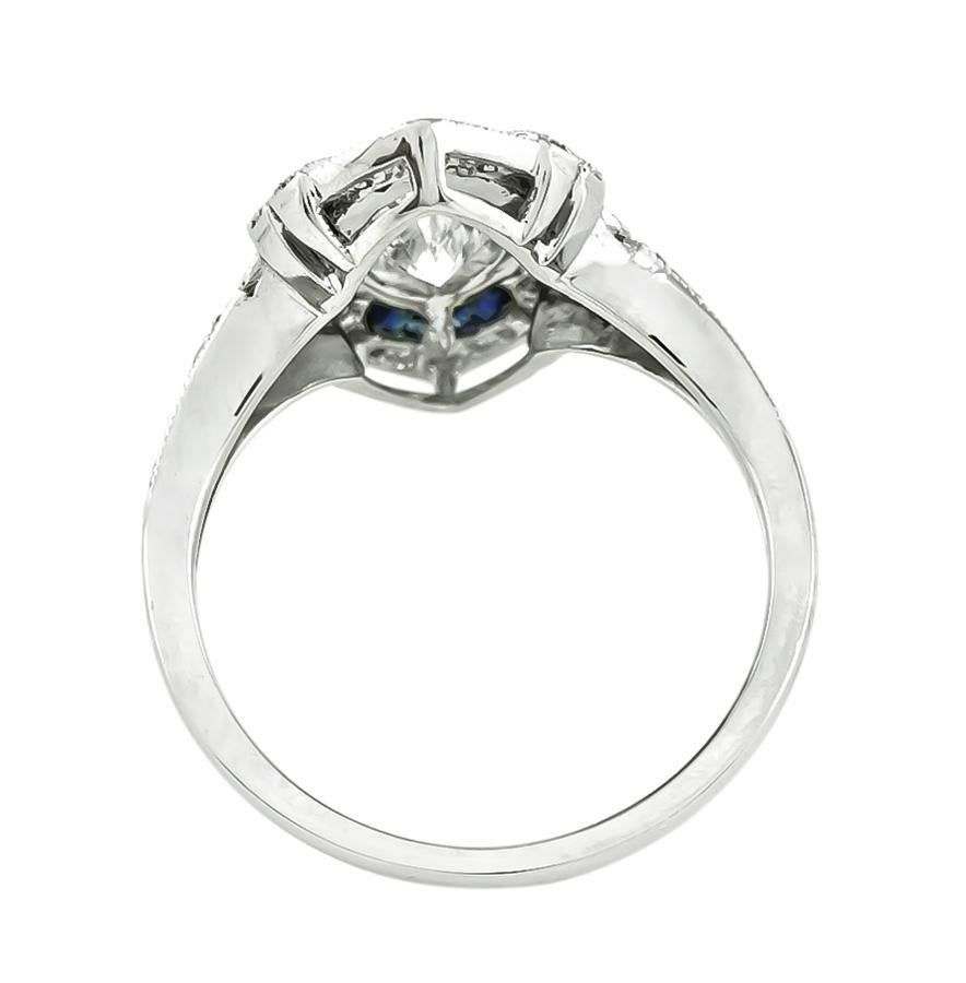 Art Deco 0.89ct Diamond Sapphire Ring In Good Condition For Sale In New York, NY