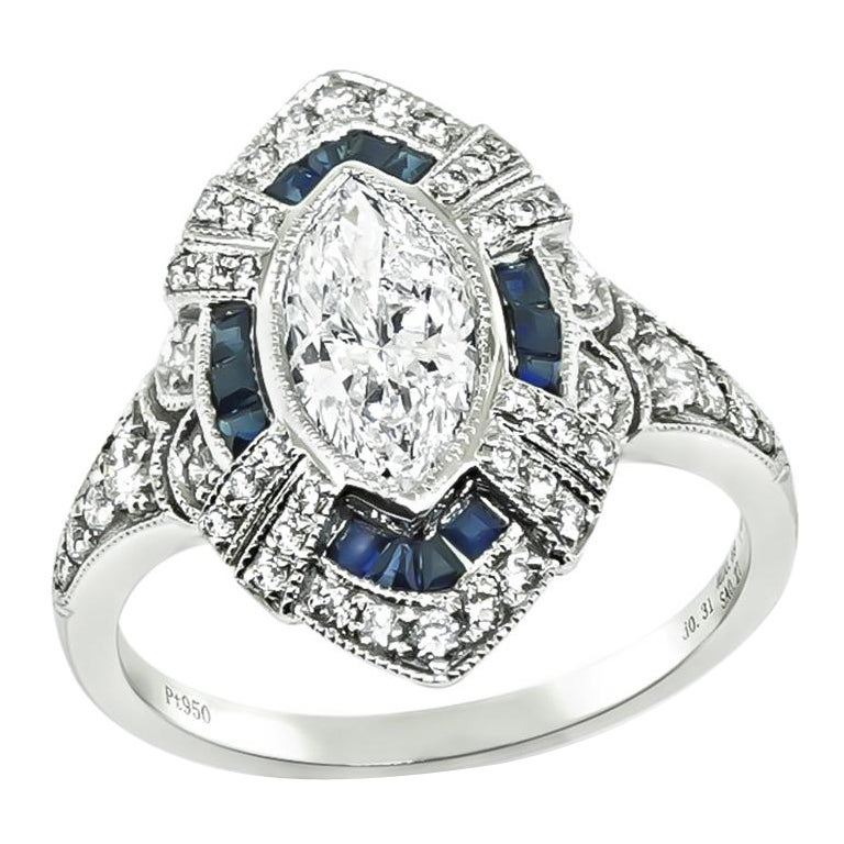 Art Deco 0,89ct Diamant-Saphir-Ring