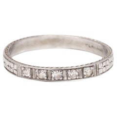Art Deco .08ctw Diamond Engraved Wedding Band, Platinum, Ring, Stackable 