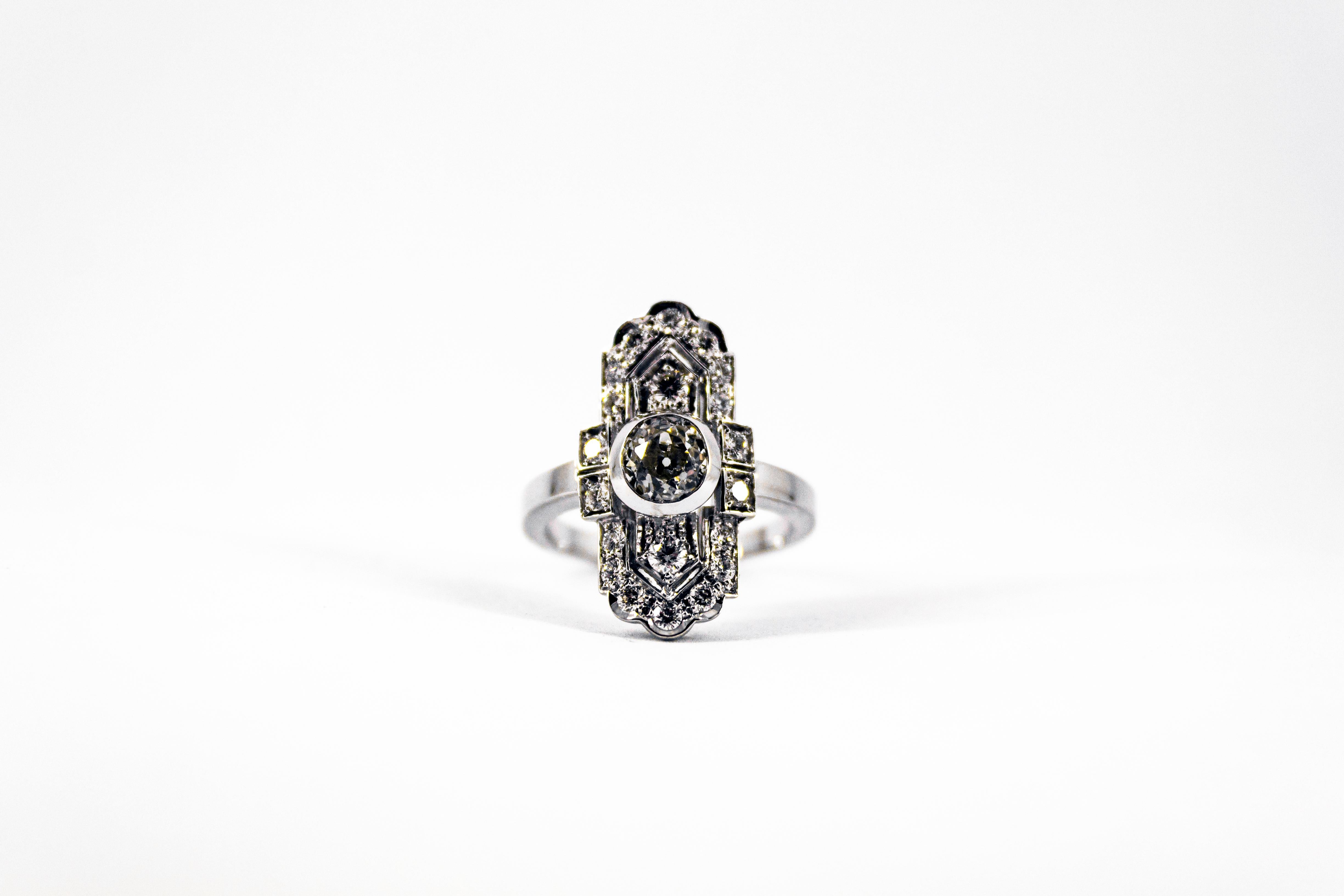 Art Deco Style 0.90 Carat Central Diamond 0.54 Carat Diamond White Gold Ring 5