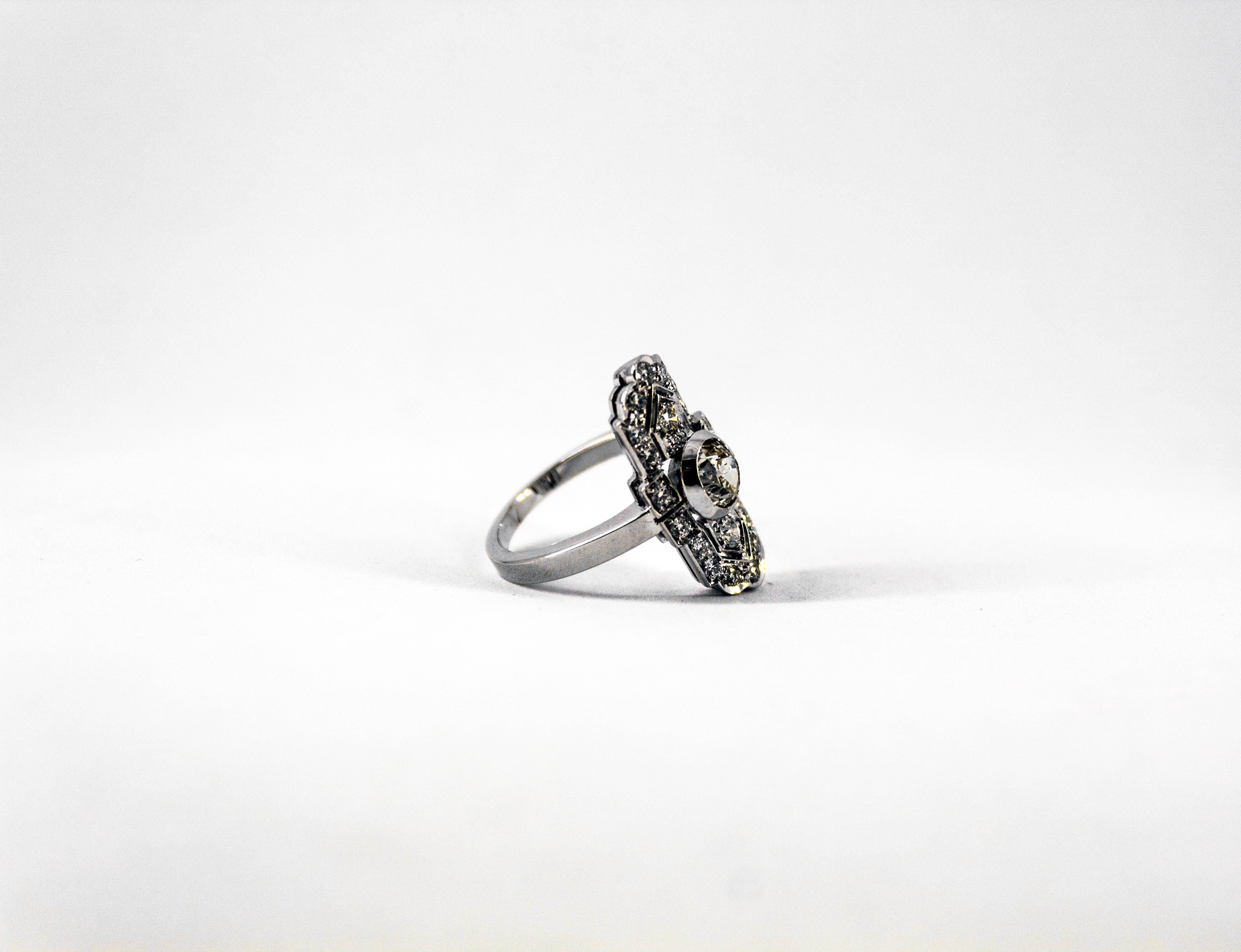 Art Deco Style 0.90 Carat Central Diamond 0.54 Carat Diamond White Gold Ring 7