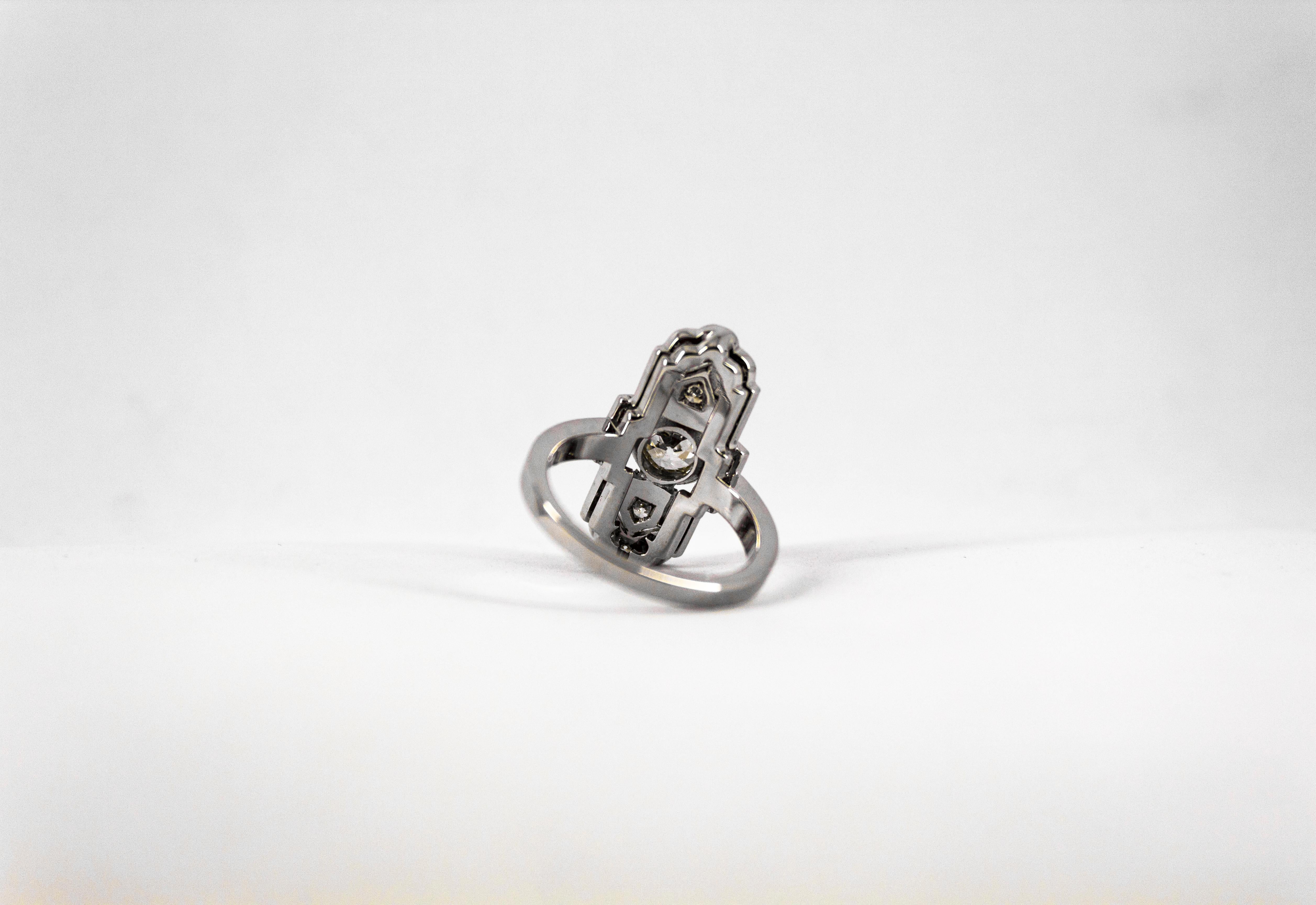 Art Deco Style 0.90 Carat Central Diamond 0.54 Carat Diamond White Gold Ring 9