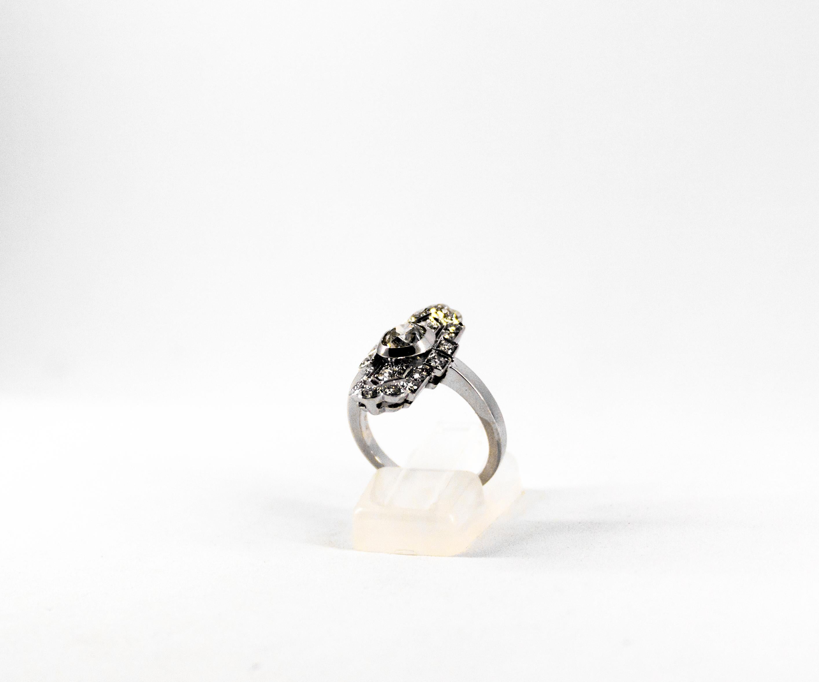 Art Deco Style 0.90 Carat Central Diamond 0.54 Carat Diamond White Gold Ring In New Condition In Naples, IT
