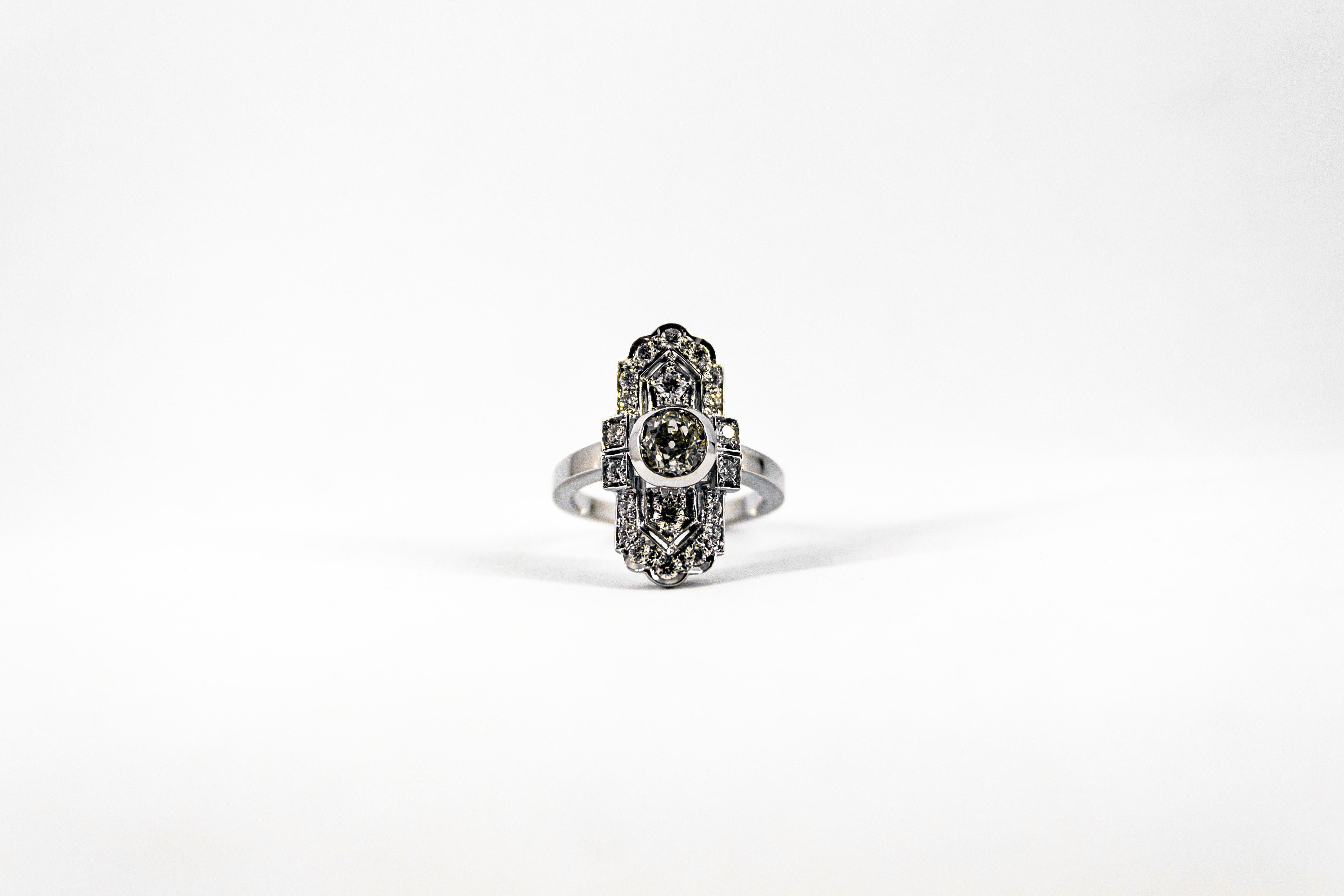 Art Deco Style 0.90 Carat Central Diamond 0.54 Carat Diamond White Gold Ring 4
