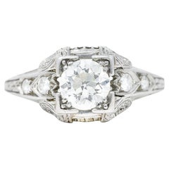 Art Deco 0.90 Carat Diamond Platinum Foliate Engagement Ring