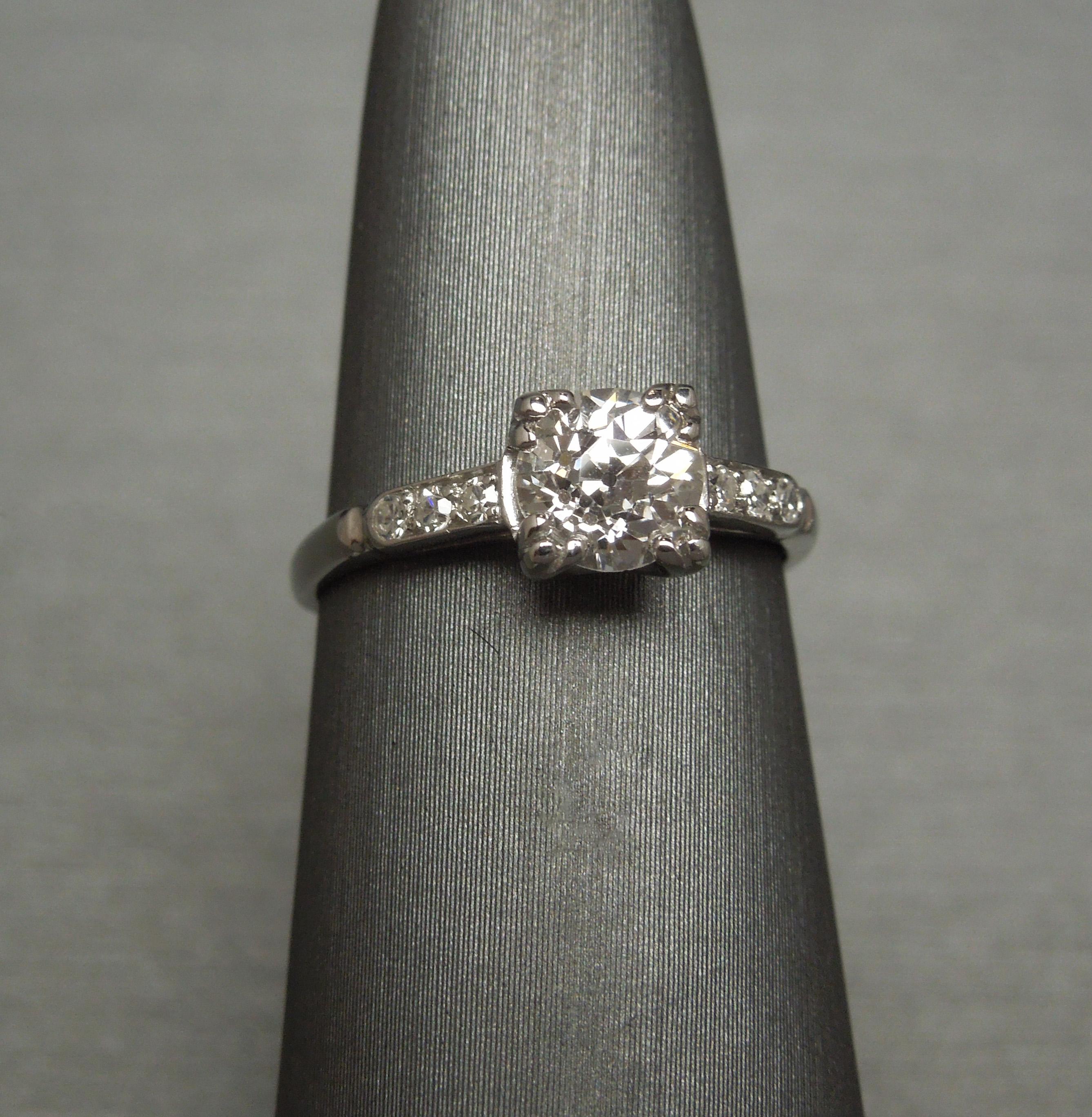 Art Deco 0.90 Carat European Cut Diamond Platinum Ring In Excellent Condition In METAIRIE, LA