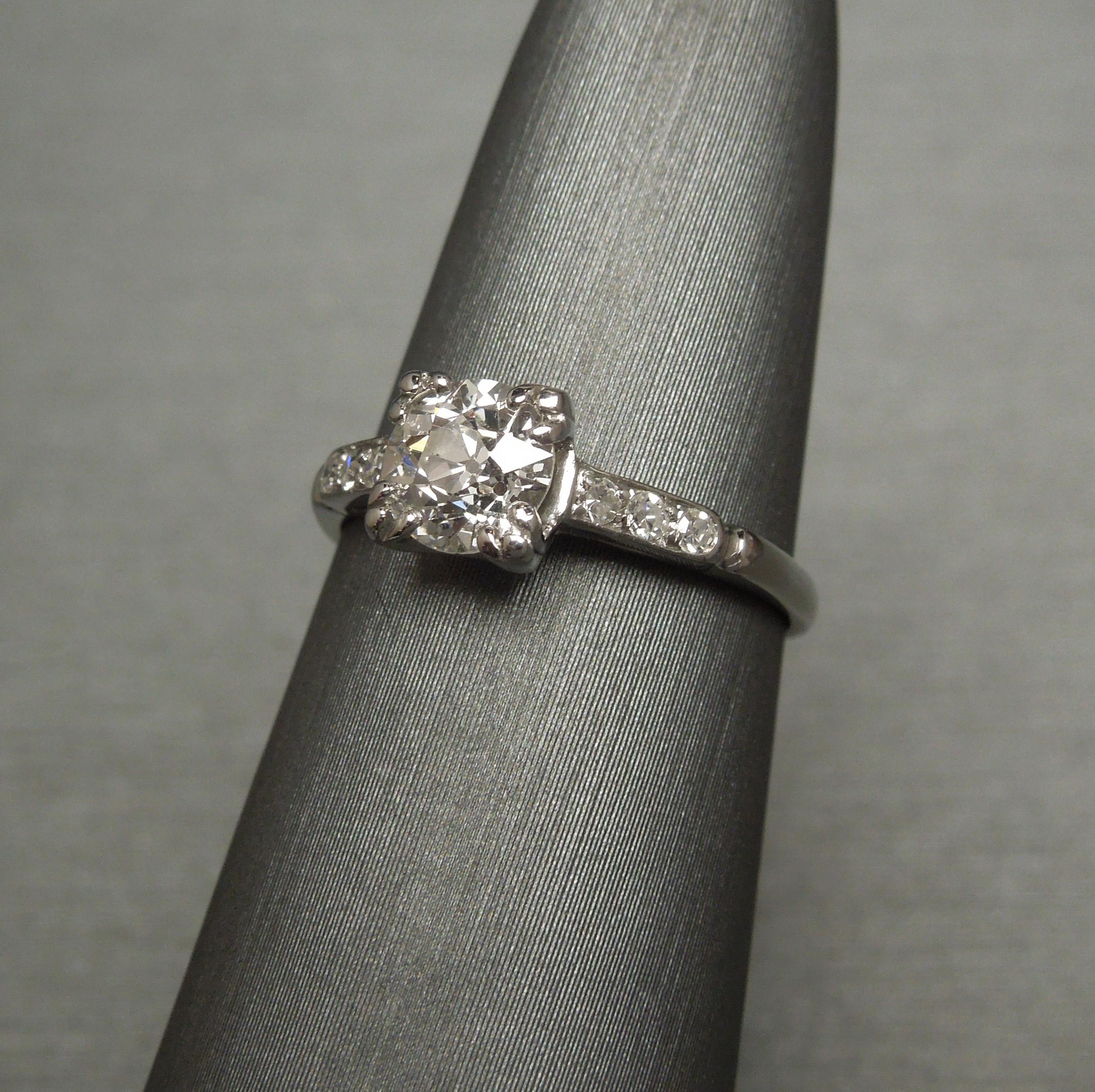 Women's Art Deco 0.90 Carat European Cut Diamond Platinum Ring