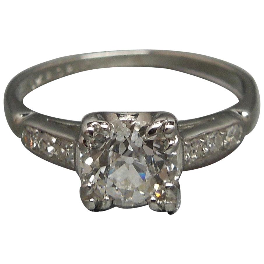 Art Deco 0.90 Carat European Cut Diamond Platinum Ring