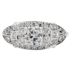 Art Deco 0.90 Carat Old European Cut Diamond Platinum Antique Engagement Ring