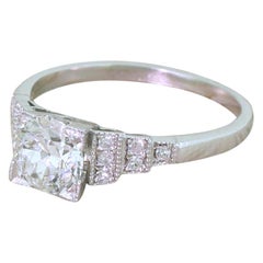 Art Deco 0.90 Carat Old European Cut Diamond Platinum Engagement Ring