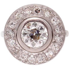 Art Deco 0.90 Carat Old European Cut Diamond Platinum Target Engagement Ring
