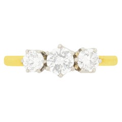 Art Deco 0.90 Carat Transitional Cut Diamond Three-Stone Ring, circa 1930s