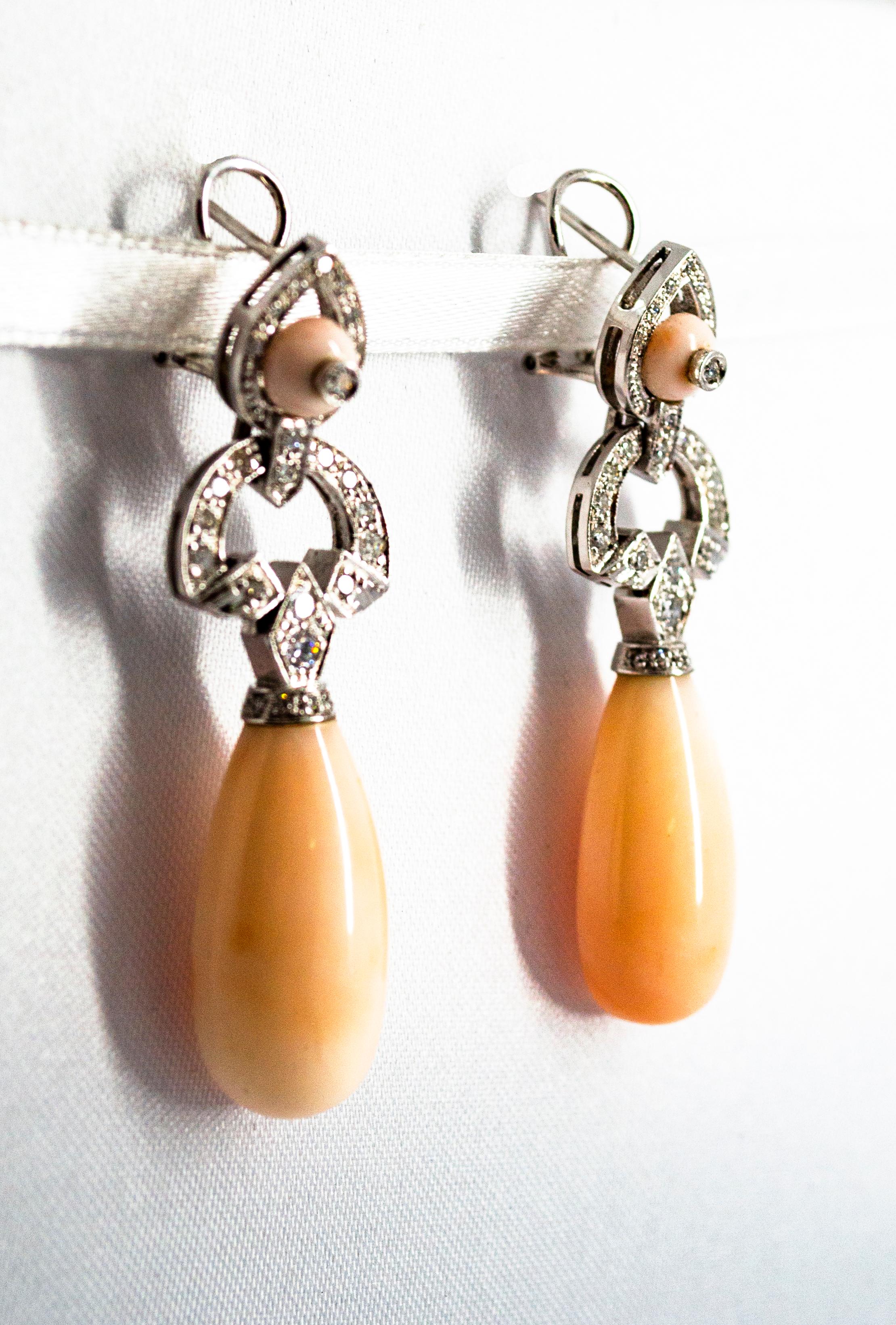 Art Deco Style 0.90 Carat White Diamond Pink Coral White Gold Clip-On Earrings For Sale 5