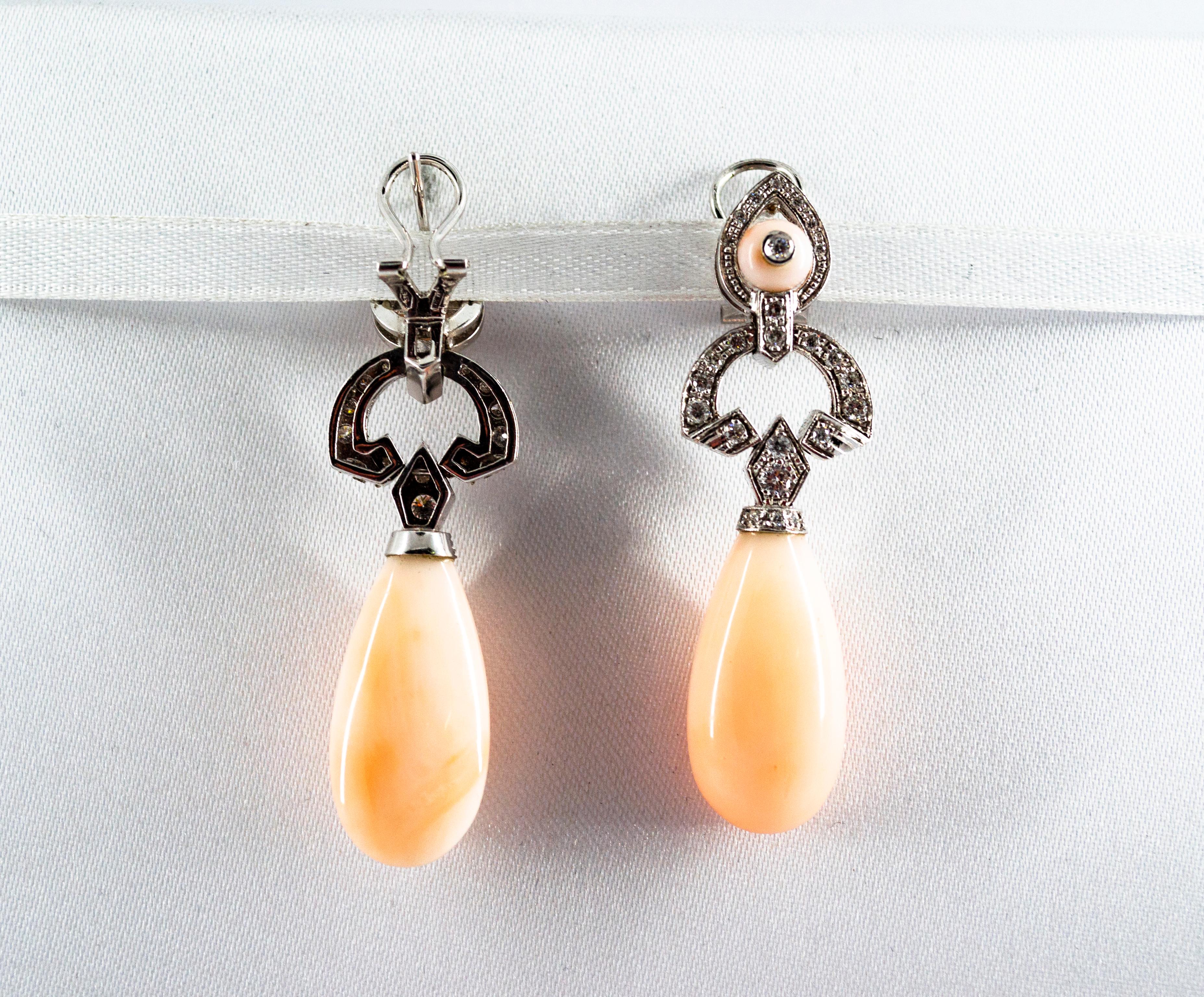 Art Deco Style 0.90 Carat White Diamond Pink Coral White Gold Clip-On Earrings For Sale 7