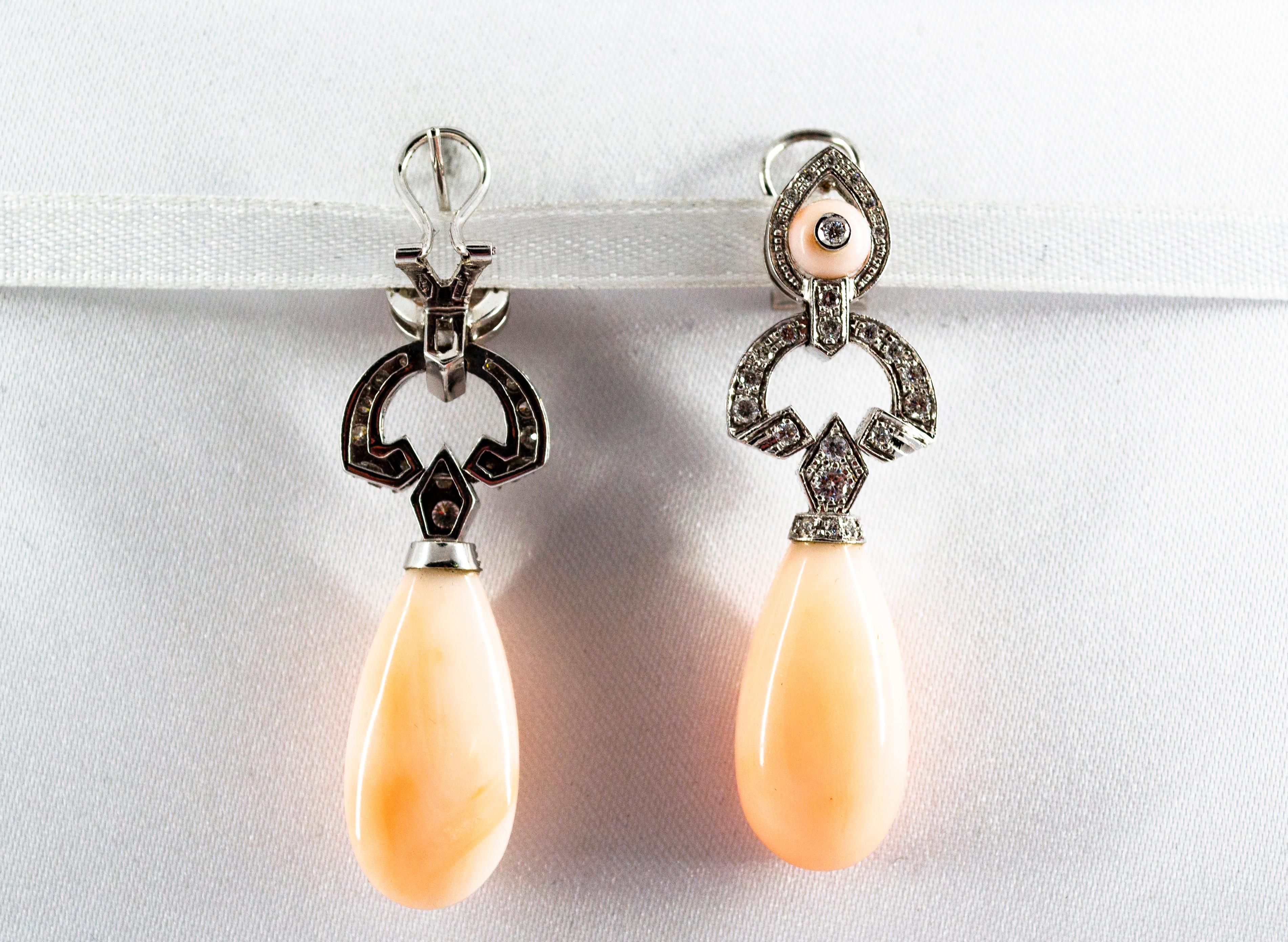 Art Deco Style 0.90 Carat White Diamond Pink Coral White Gold Clip-On Earrings For Sale 8