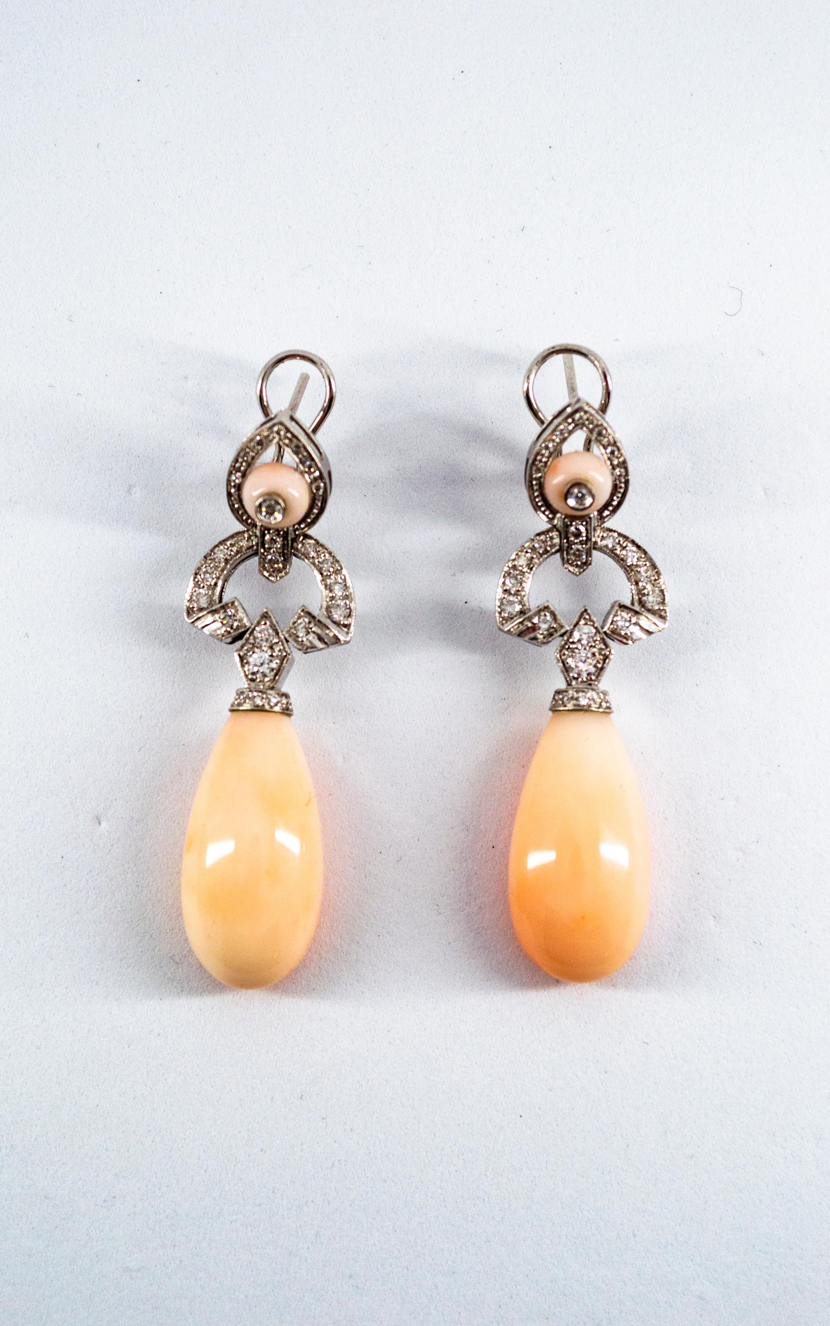 Art Deco Style 0.90 Carat White Diamond Pink Coral White Gold Clip-On Earrings For Sale 9