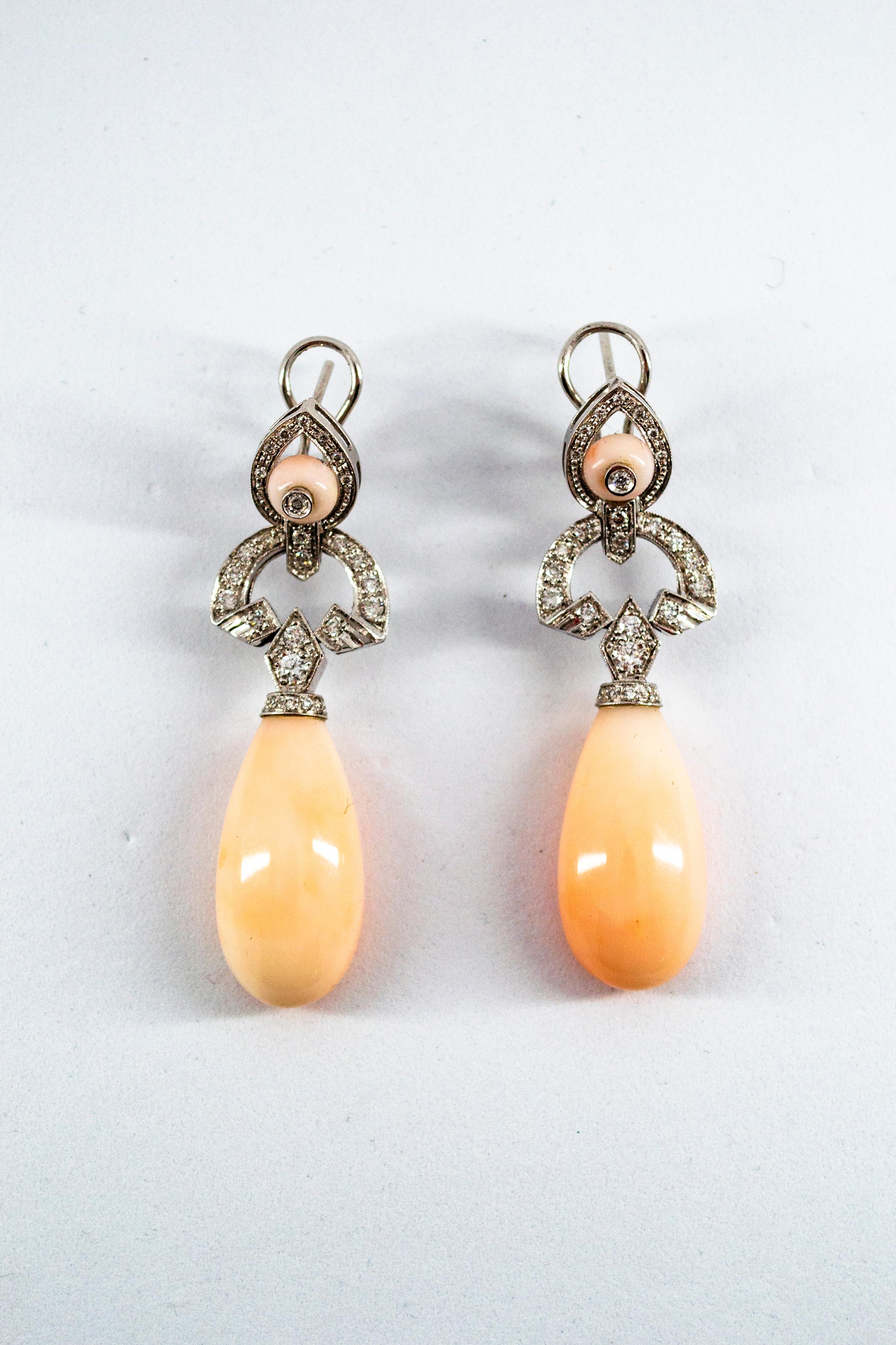 Art Deco Style 0.90 Carat White Diamond Pink Coral White Gold Clip-On Earrings 10
