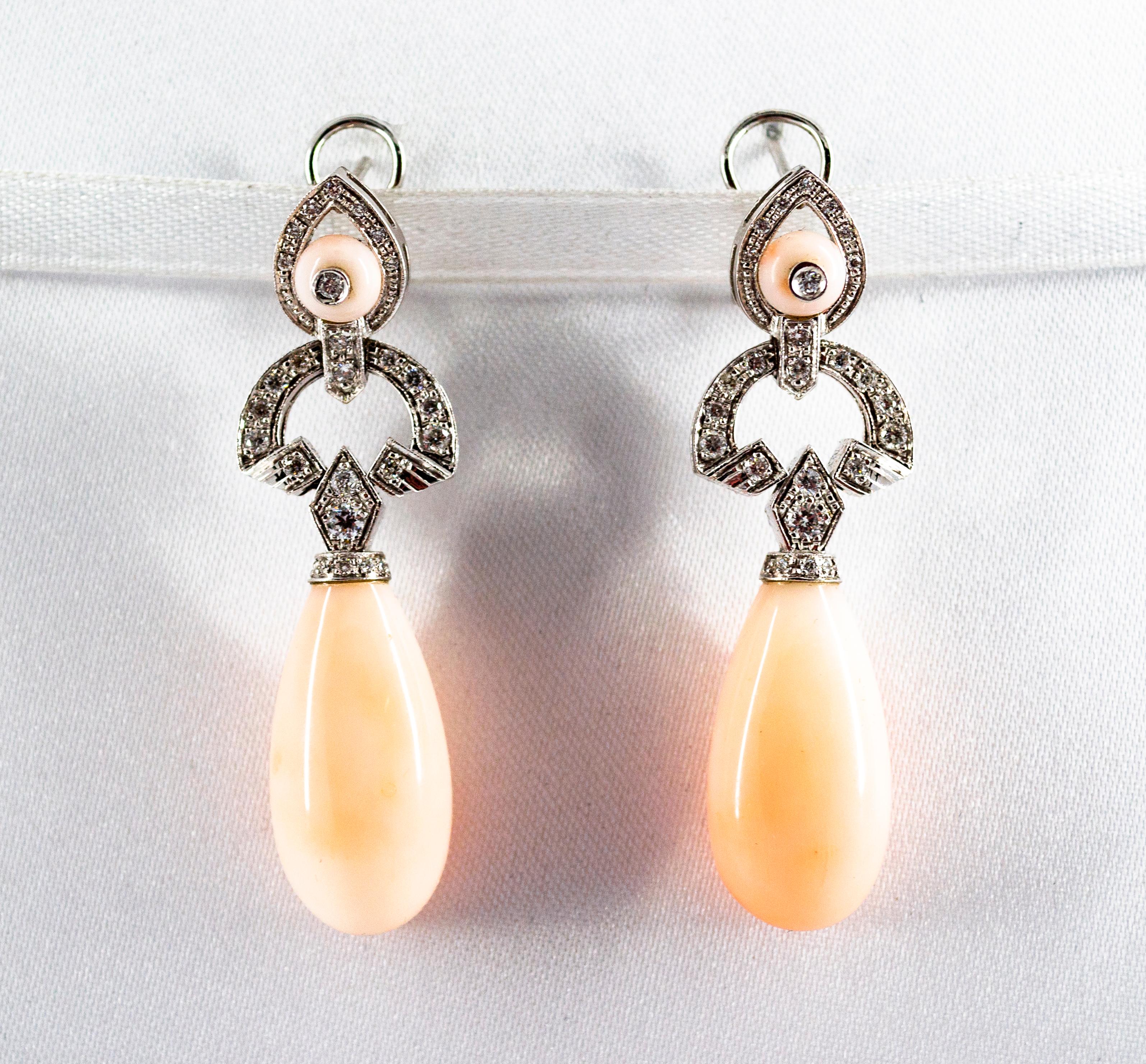 Art Deco Style 0.90 Carat White Diamond Pink Coral White Gold Clip-On Earrings For Sale 3