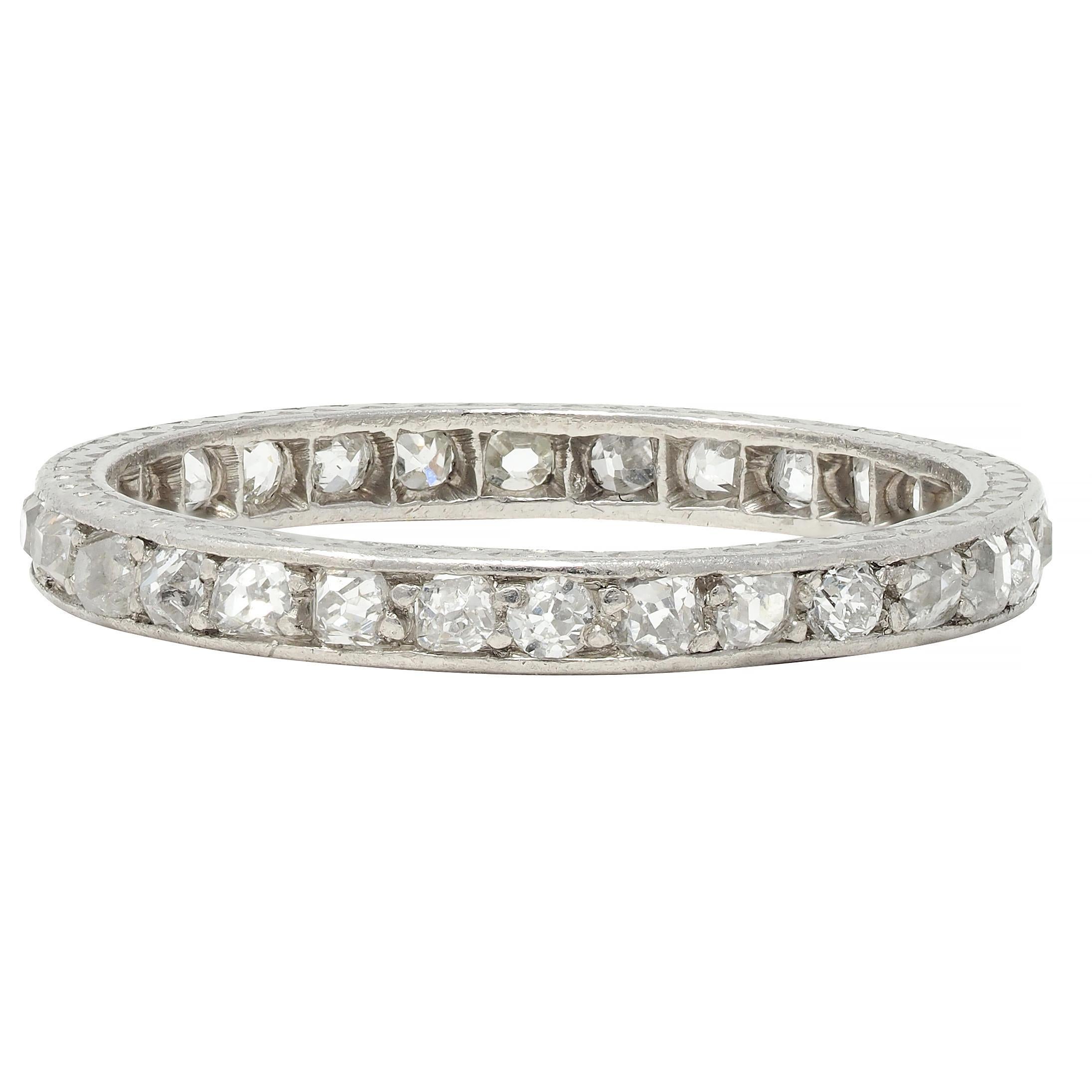 Women's or Men's Art Deco 0.90 CTW Diamond Platinum Vintage Eternity Wedding Band Ring For Sale
