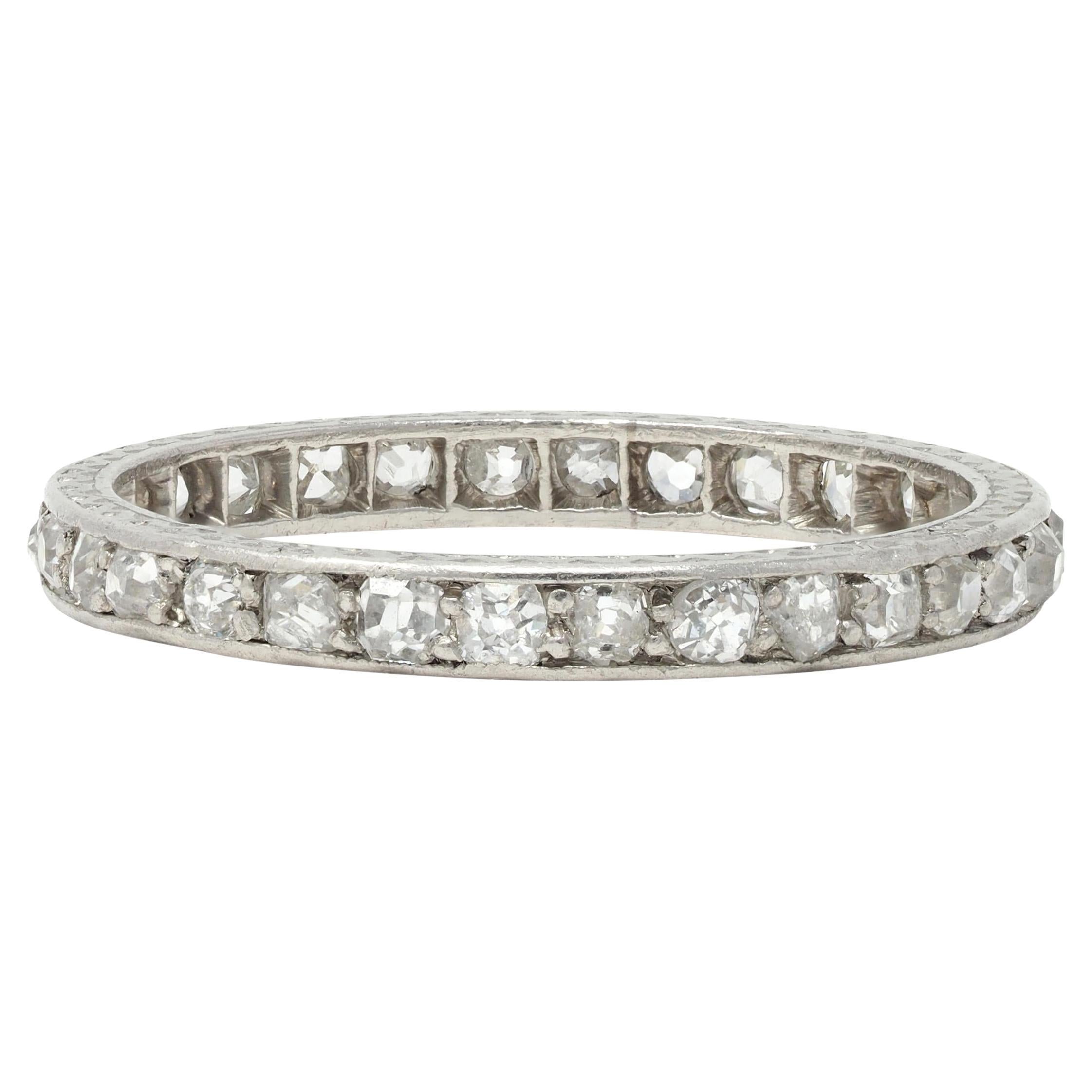 Art Deco 0.90 CTW Diamond Platinum Vintage Eternity Wedding Band Ring