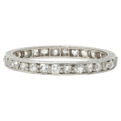 Art Deco 0.90 CTW Diamond Platinum Vintage Eternity Wedding Band Ring