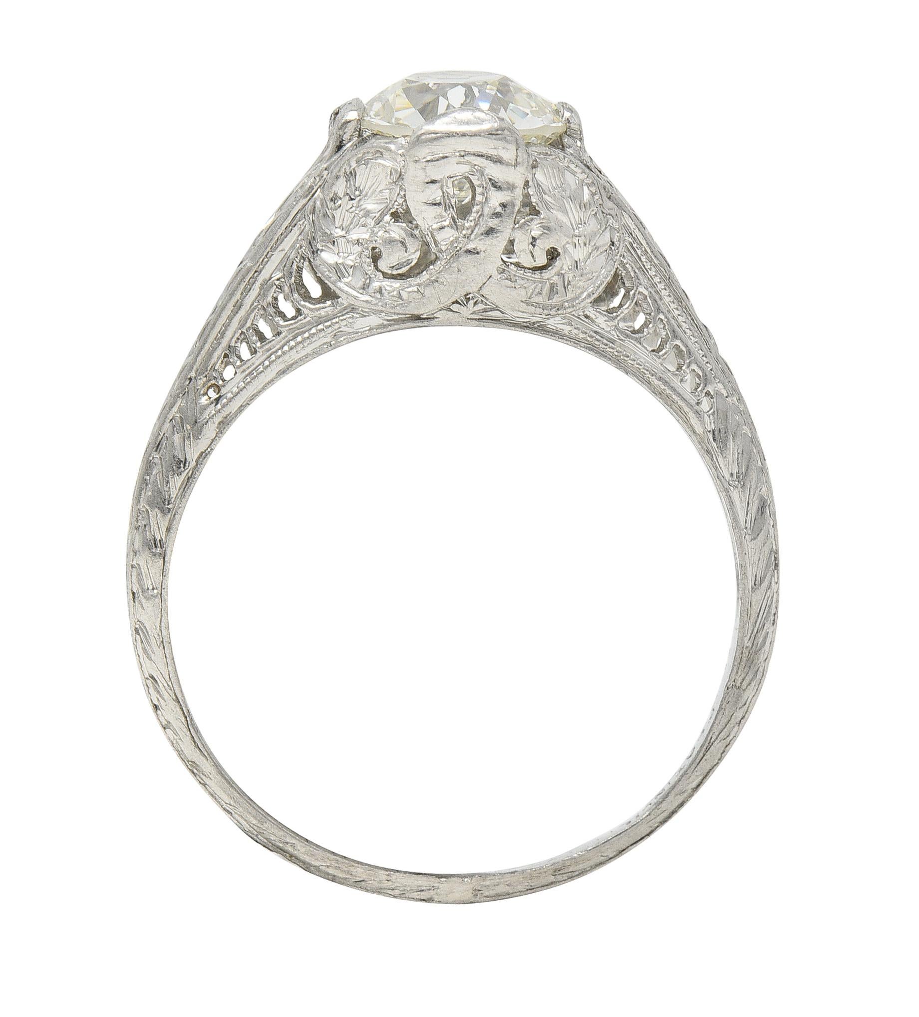Art Deco 0.90 CTW Diamond Platinum Wheat Loop Vintage Engagement Ring For Sale 5