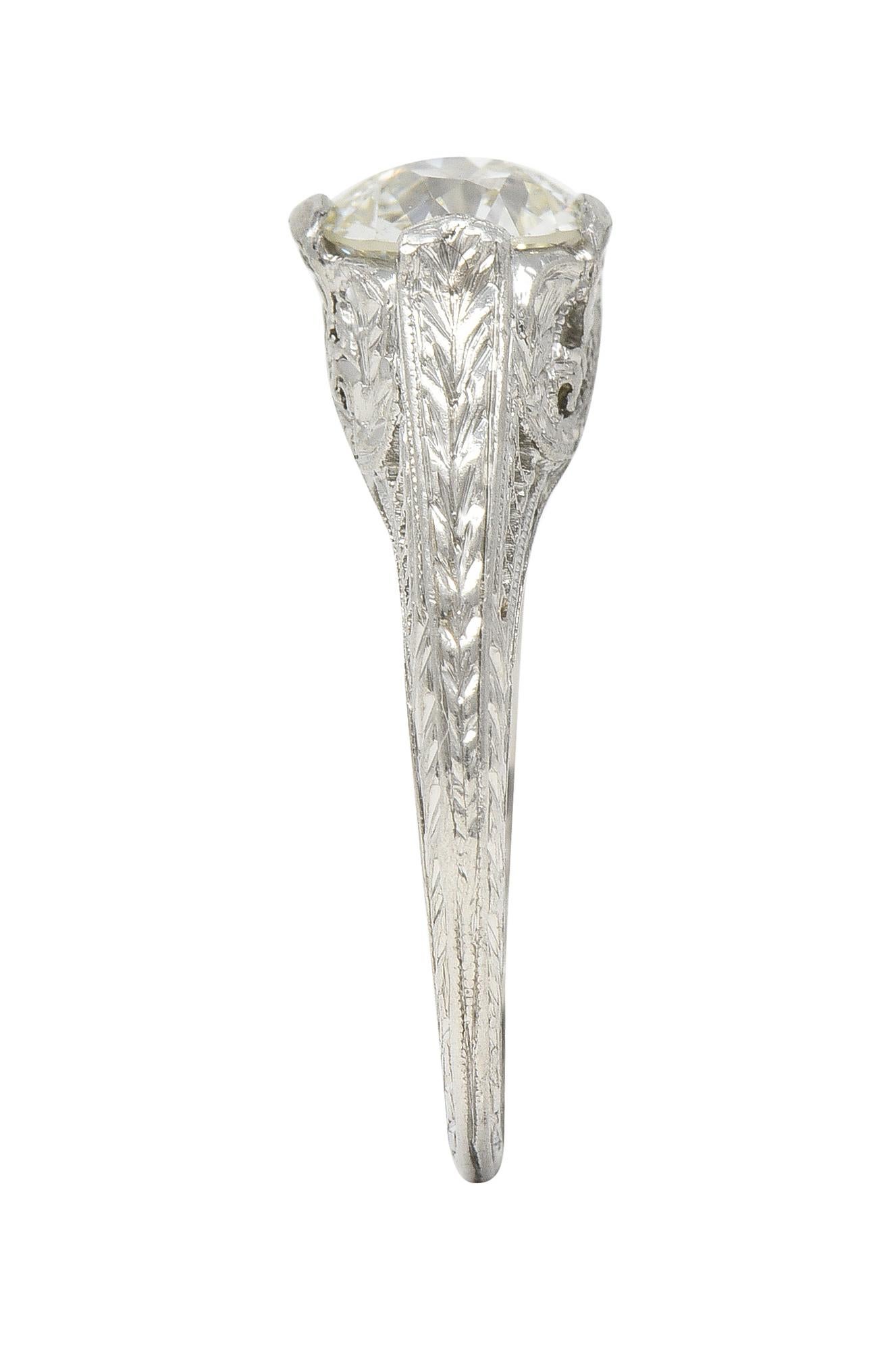 Art Deco 0.90 CTW Diamond Platinum Wheat Looping Vintage Engagement Ring en vente 5