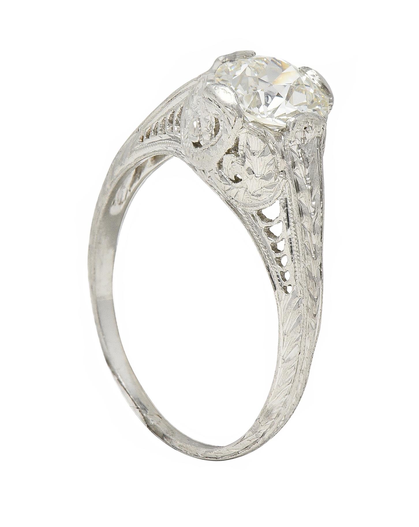 Art Deco 0.90 CTW Diamond Platinum Wheat Looping Vintage Engagement Ring en vente 6