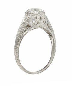 Art Deco 0.90 CTW Diamond Platinum Wheat Loop Vintage Engagement Ring