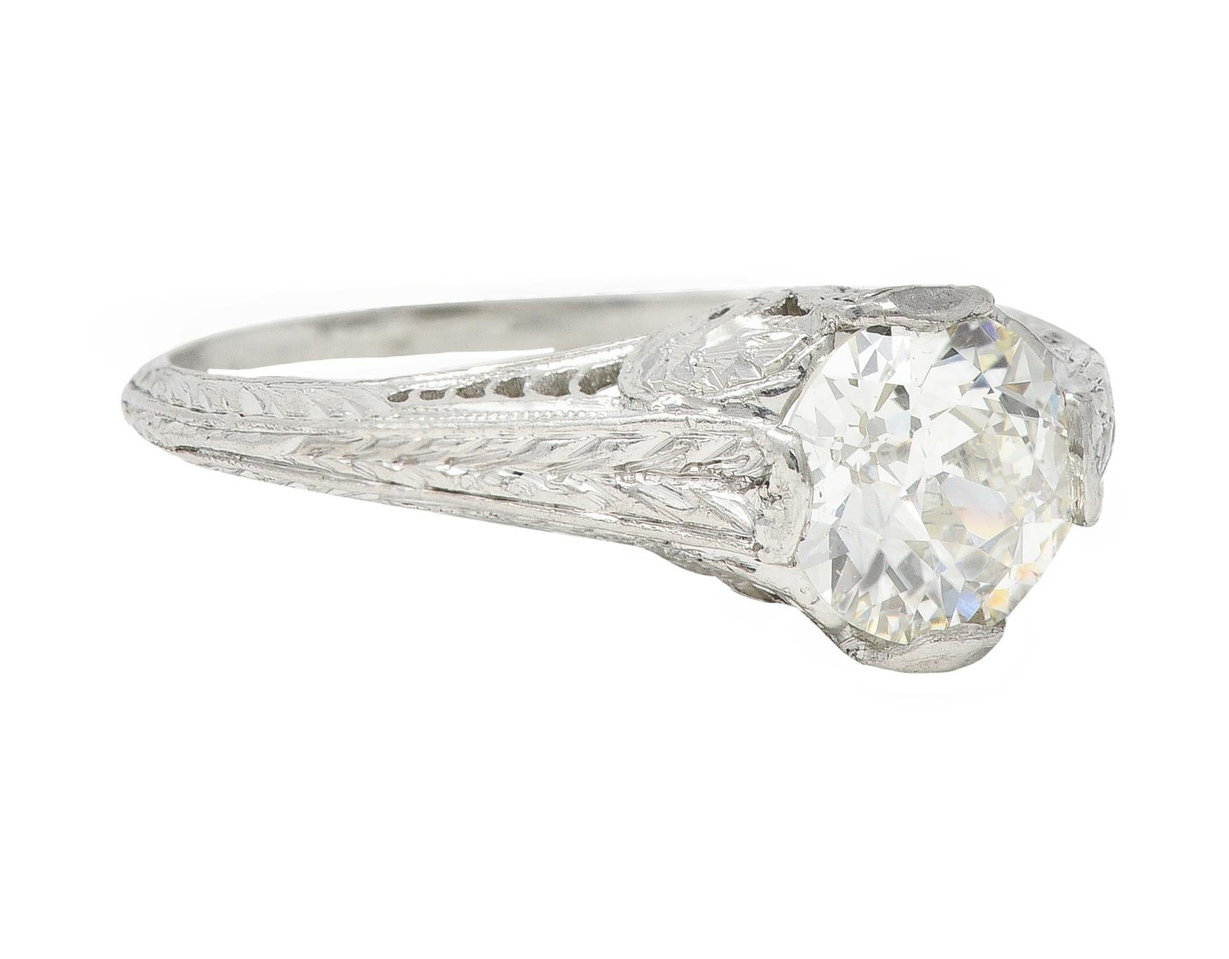 Old European Cut Art Deco 0.90 CTW Diamond Platinum Wheat Loop Vintage Engagement Ring For Sale