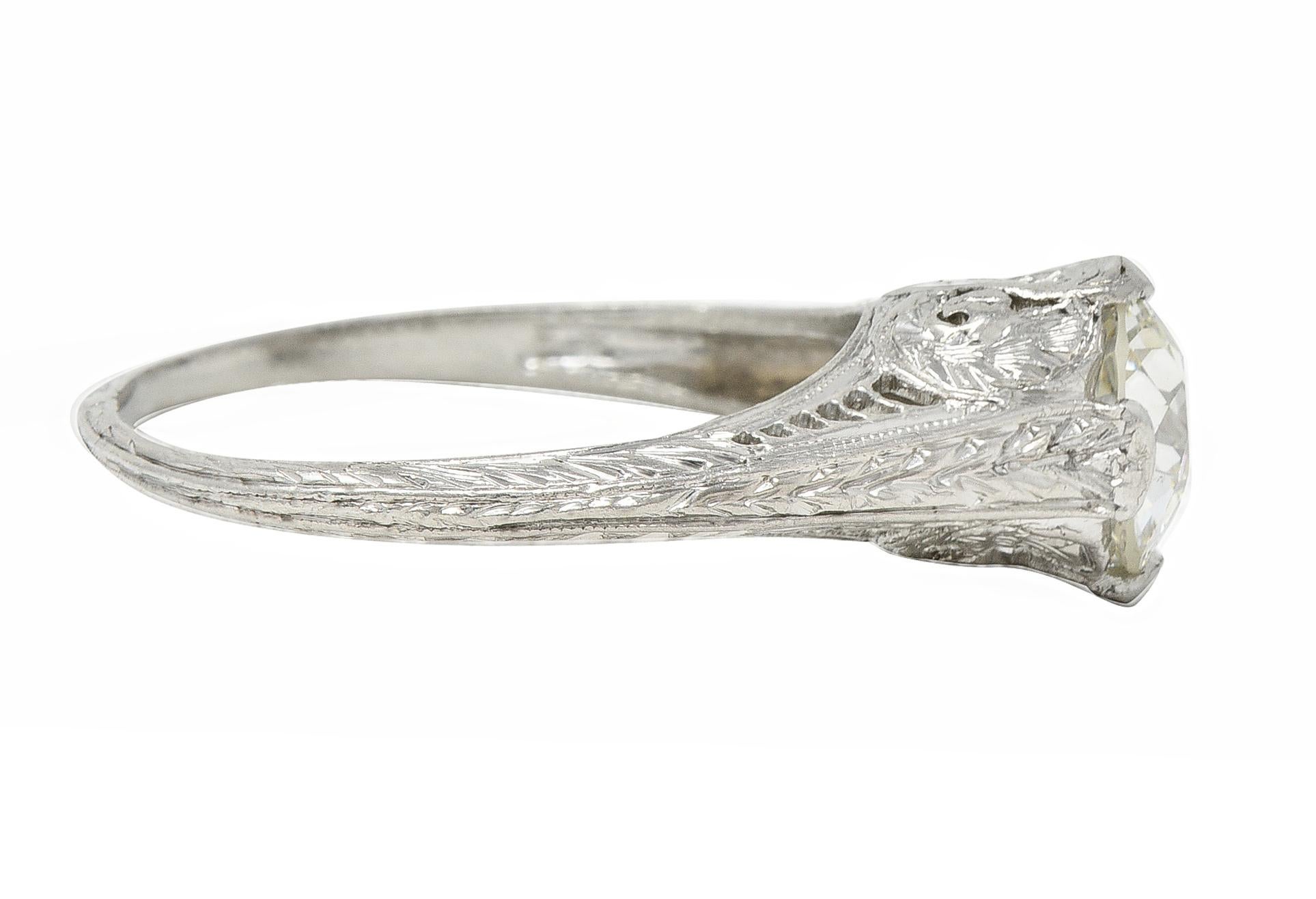 Art Deco 0.90 CTW Diamond Platinum Wheat Loop Vintage Engagement Ring In Excellent Condition For Sale In Philadelphia, PA