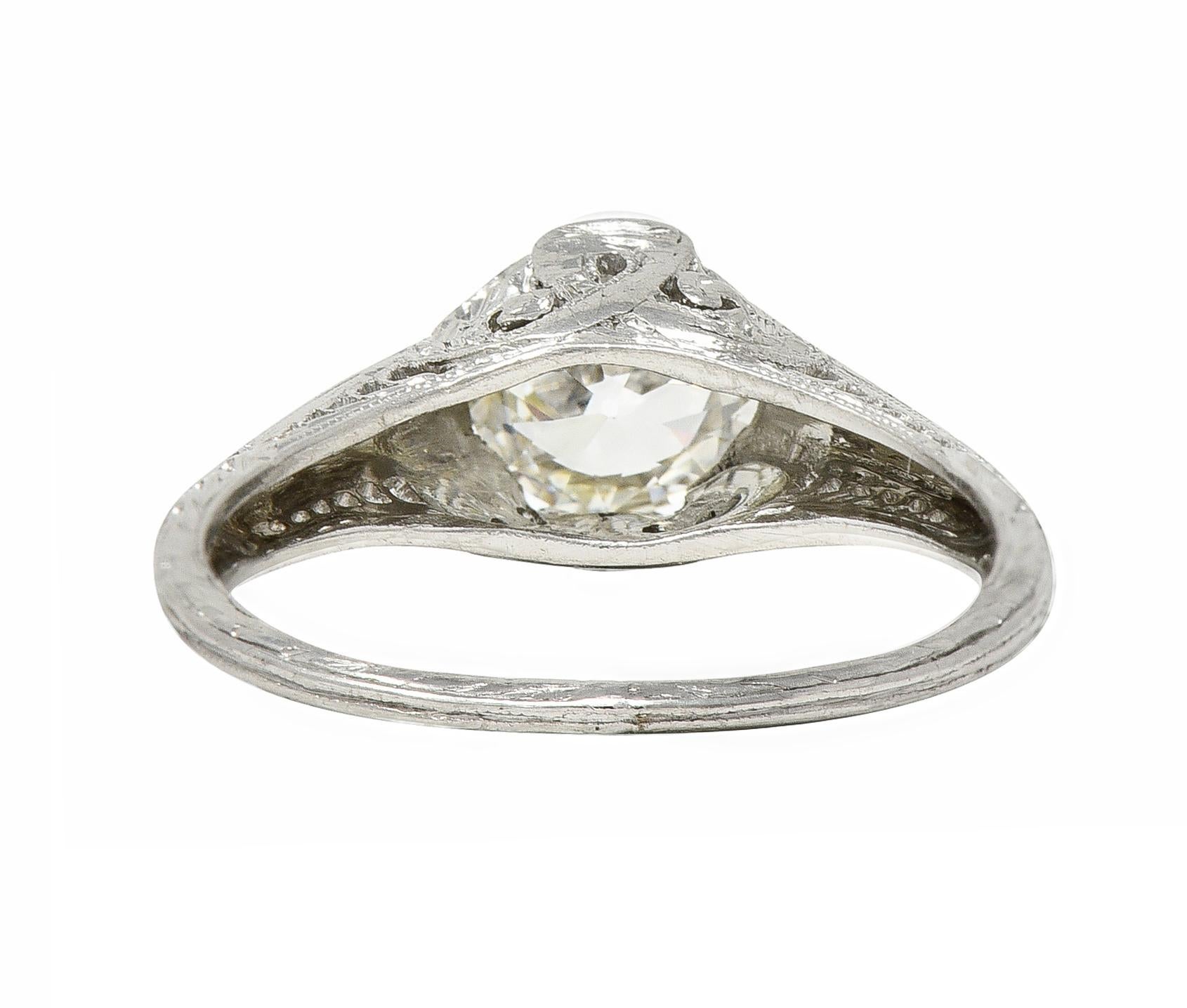 Art Deco 0.90 CTW Diamond Platinum Wheat Looping Vintage Engagement Ring Excellent état - En vente à Philadelphia, PA