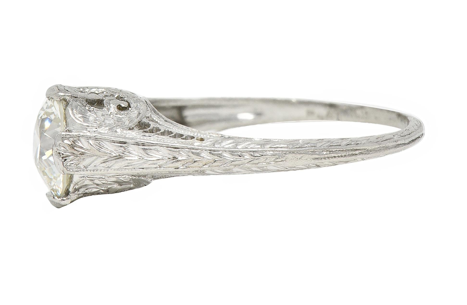 Art Deco 0.90 CTW Diamond Platinum Wheat Loop Vintage Engagement Ring For Sale 1