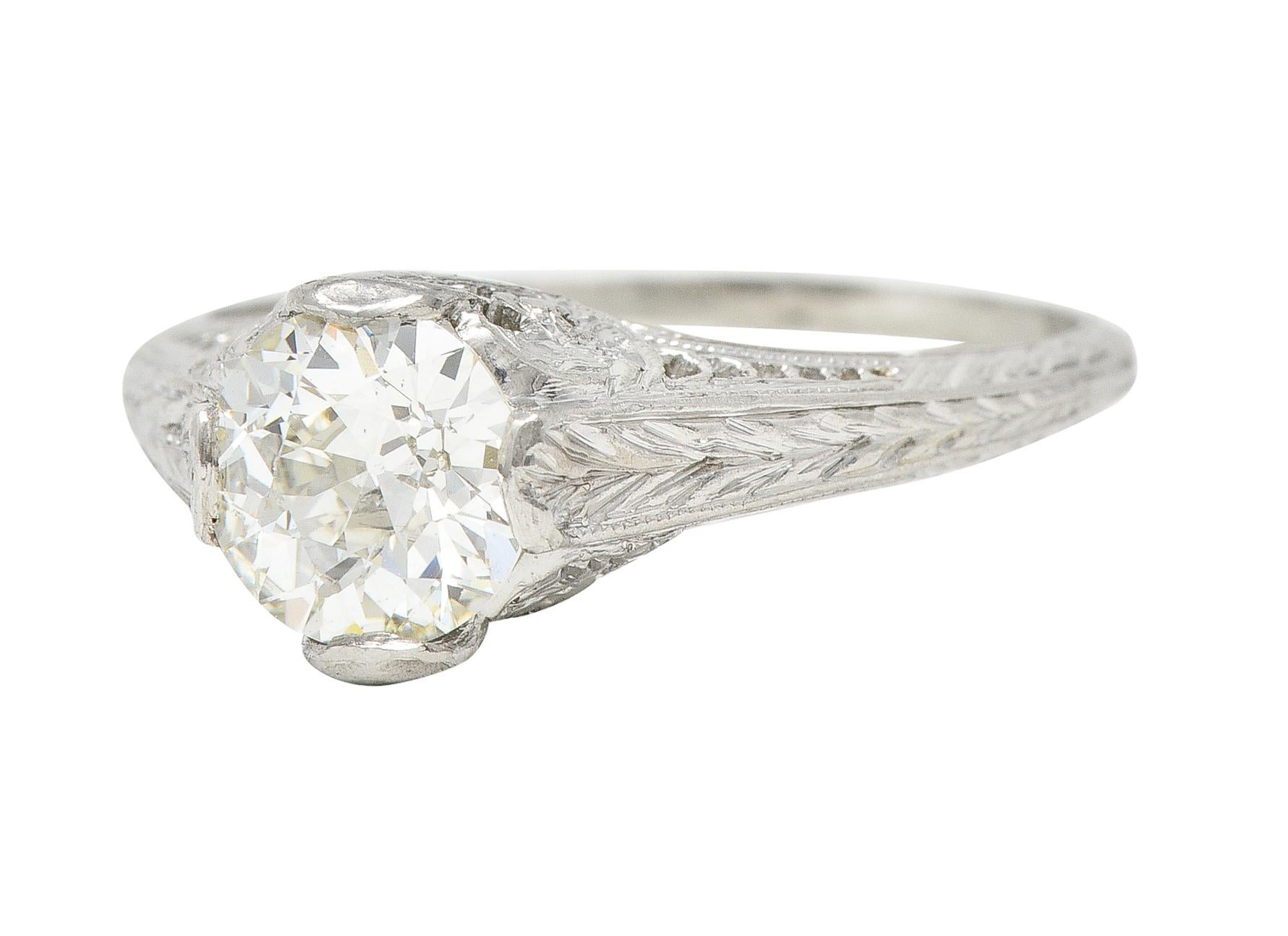 Art Deco 0.90 CTW Diamond Platinum Wheat Loop Vintage Engagement Ring For Sale 2