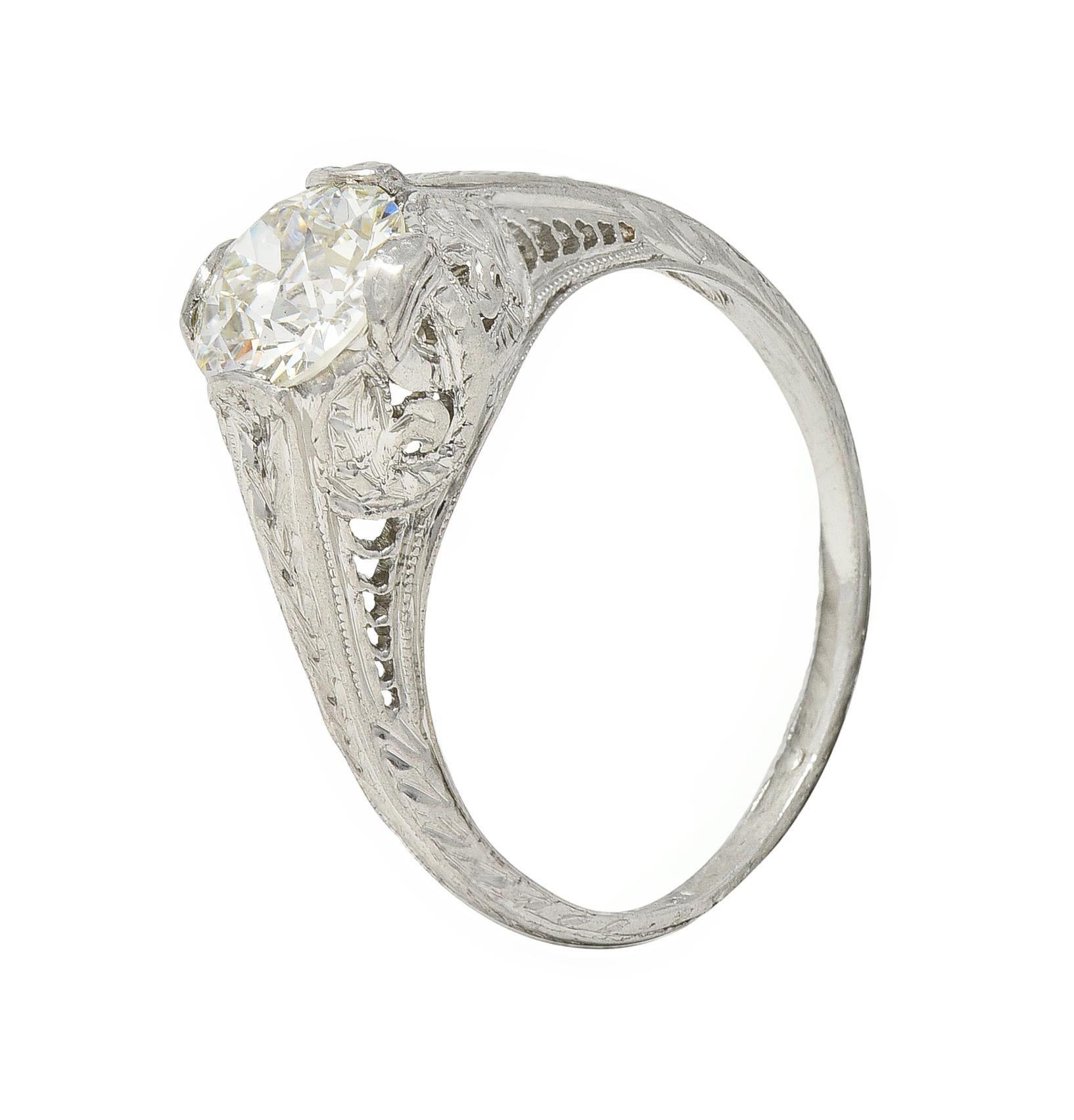 Art Deco 0.90 CTW Diamond Platinum Wheat Looping Vintage Engagement Ring en vente 3