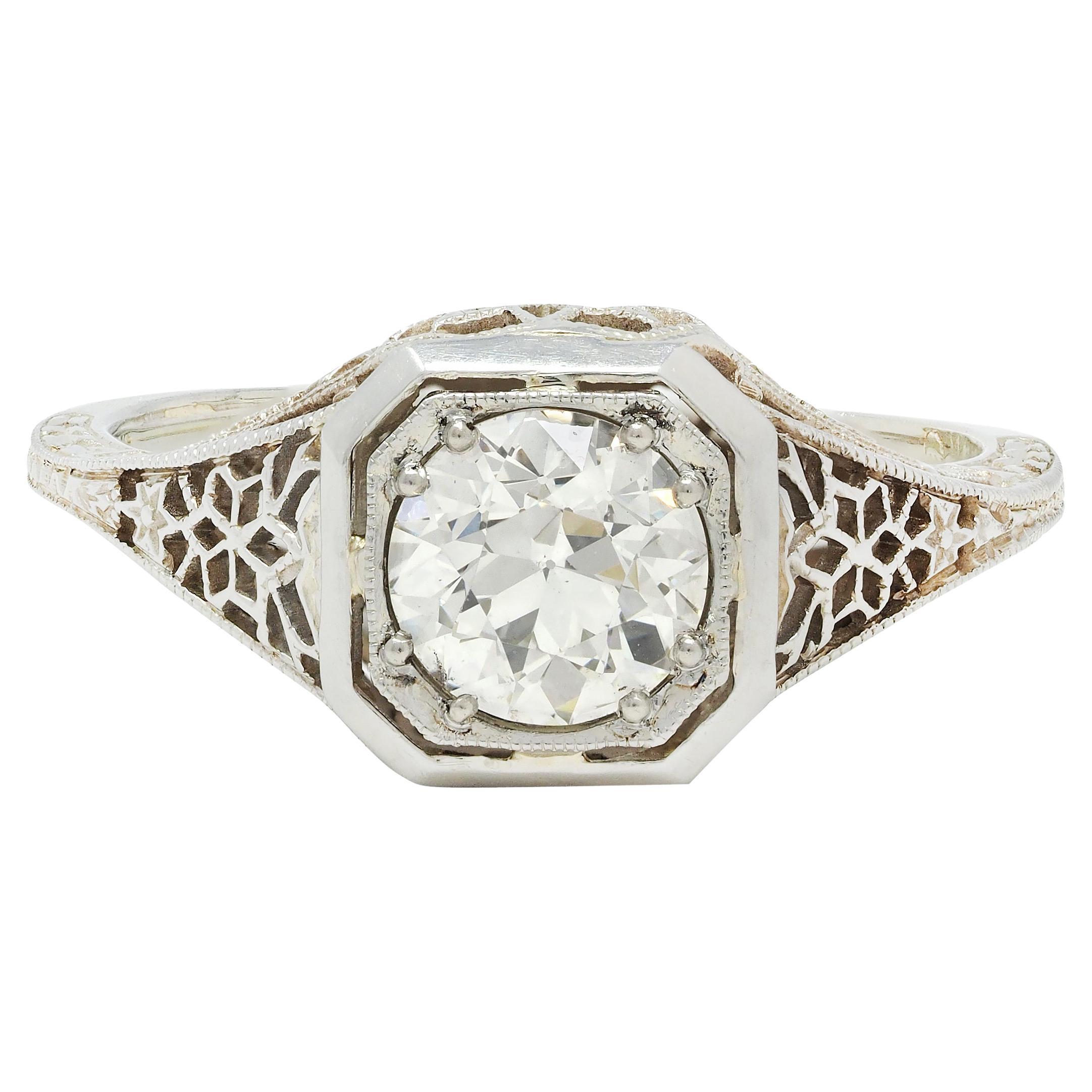 Verlobungsring, Art déco, 0,90 Karat Diamant im alteuropäischen Schliff, Vintage