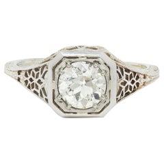 Art Deco 0.90 CTW Old European Cut Diamond Floral Vintage Engagement Ring