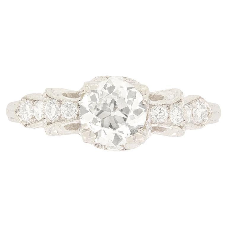 Art Deco 0.90ct Diamond Solitaire Ring, c.1920s For Sale