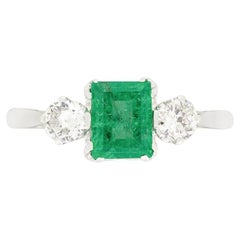 Art Deco 0.90ct Emerald and Diamond Trilogy Ring, c.1920s