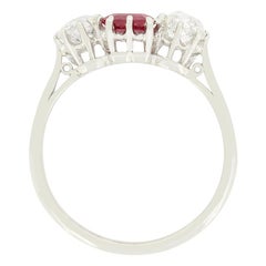 Art Deco 0.90ct Ruby and Diamond Three Stone Ring, c1920s