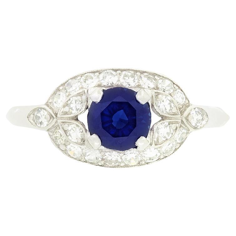 Art Deco 0.90ct Sapphire and Diamond Cluster Ring, c.1920s