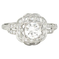Art Deco 0.91 Carat Old European Diamond Platinum Square Form Engagement Ring