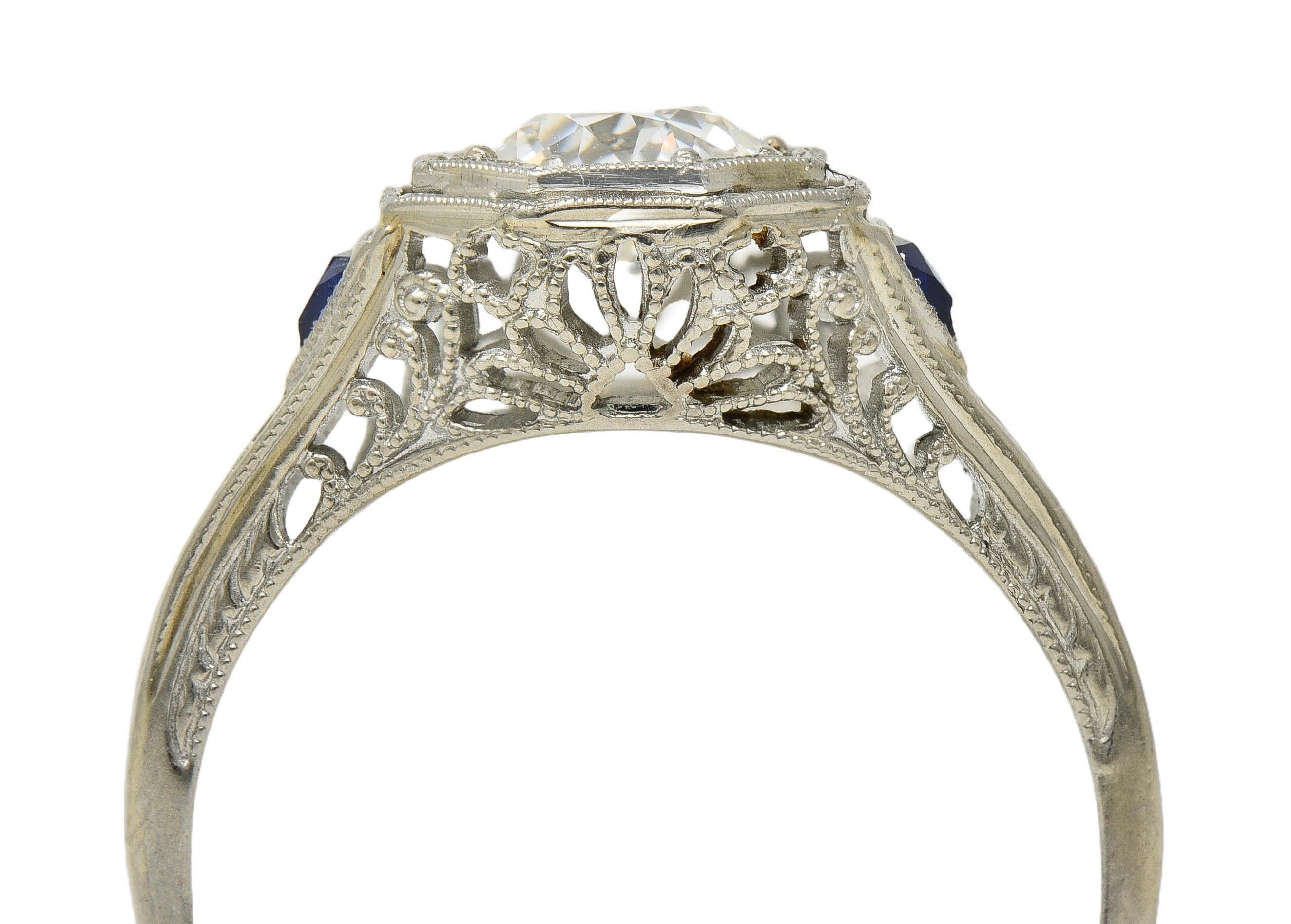 Art Deco 0.91 CTW OEC Diamond Sapphire 18 Karat Gold Vintage Engagement Ring GIA 5