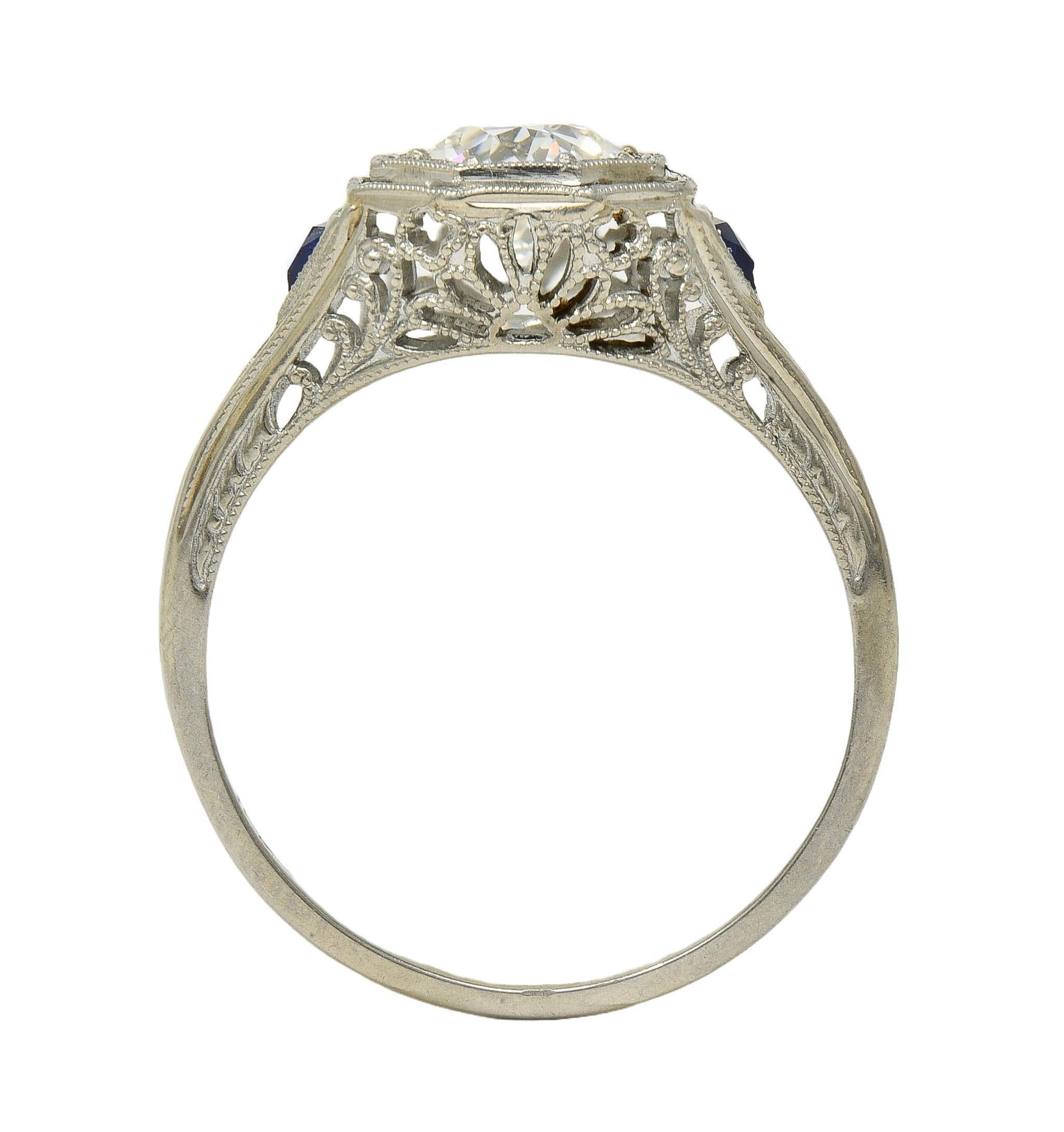 Art Deco 0.91 CTW OEC Diamond Sapphire 18 Karat Gold Vintage Engagement Ring GIA 7