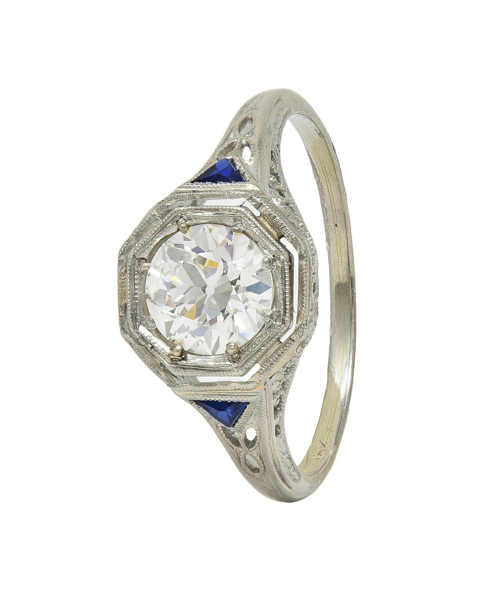 Art Deco 0.91 CTW OEC Diamond Sapphire 18 Karat Gold Vintage Engagement Ring GIA 8